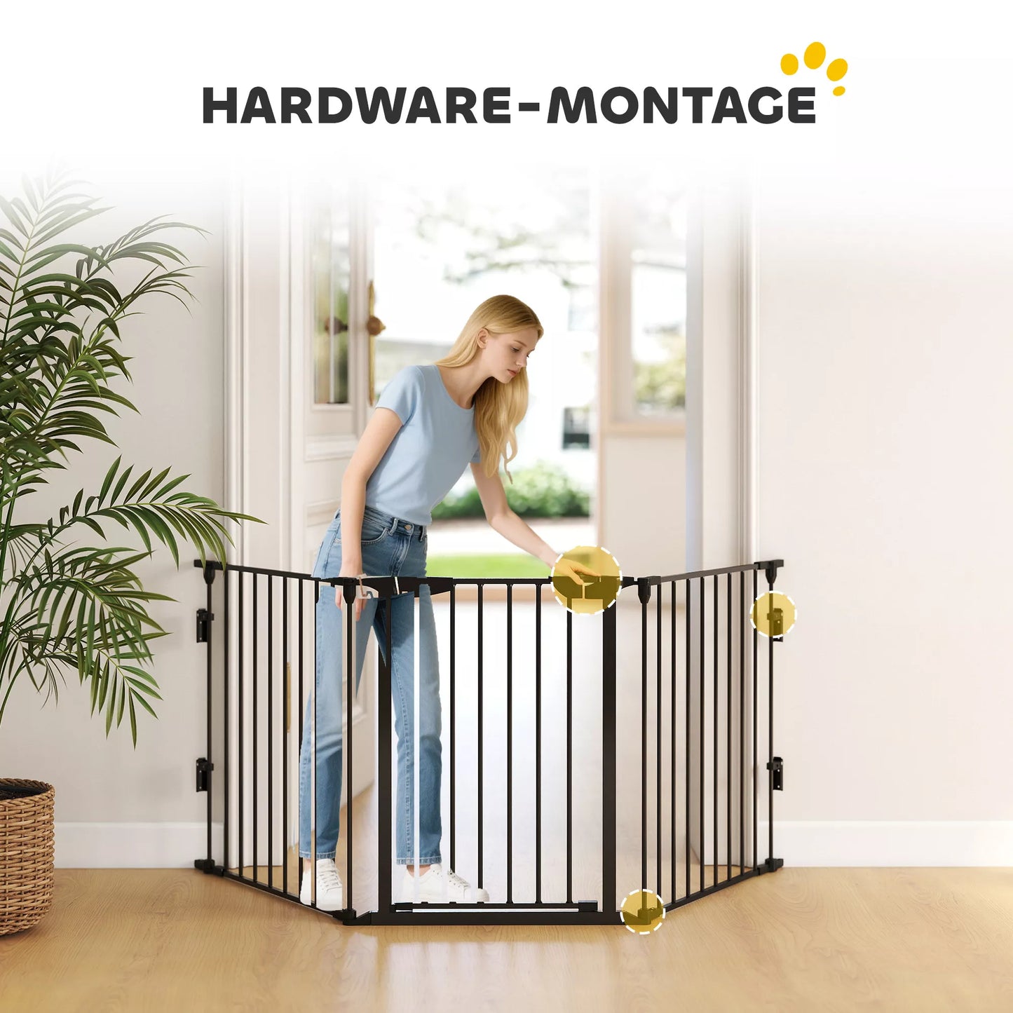 2-in-1 užtvaros, naminių gyvūnų maniežas, saugos vartai, sulankstomi, metaliniai, 300 x 3 x 74,5 cm, juodi