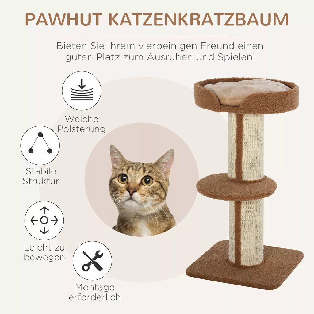 Kratzbaum 91 cm Katės bokštas su sizalio kamienais, platforma, pagalvėlėmis Daugiaaukštis katės braižymo medis, laipiojimo medis, vidutinio dydžio katėms, šviesiai rudos spalvos