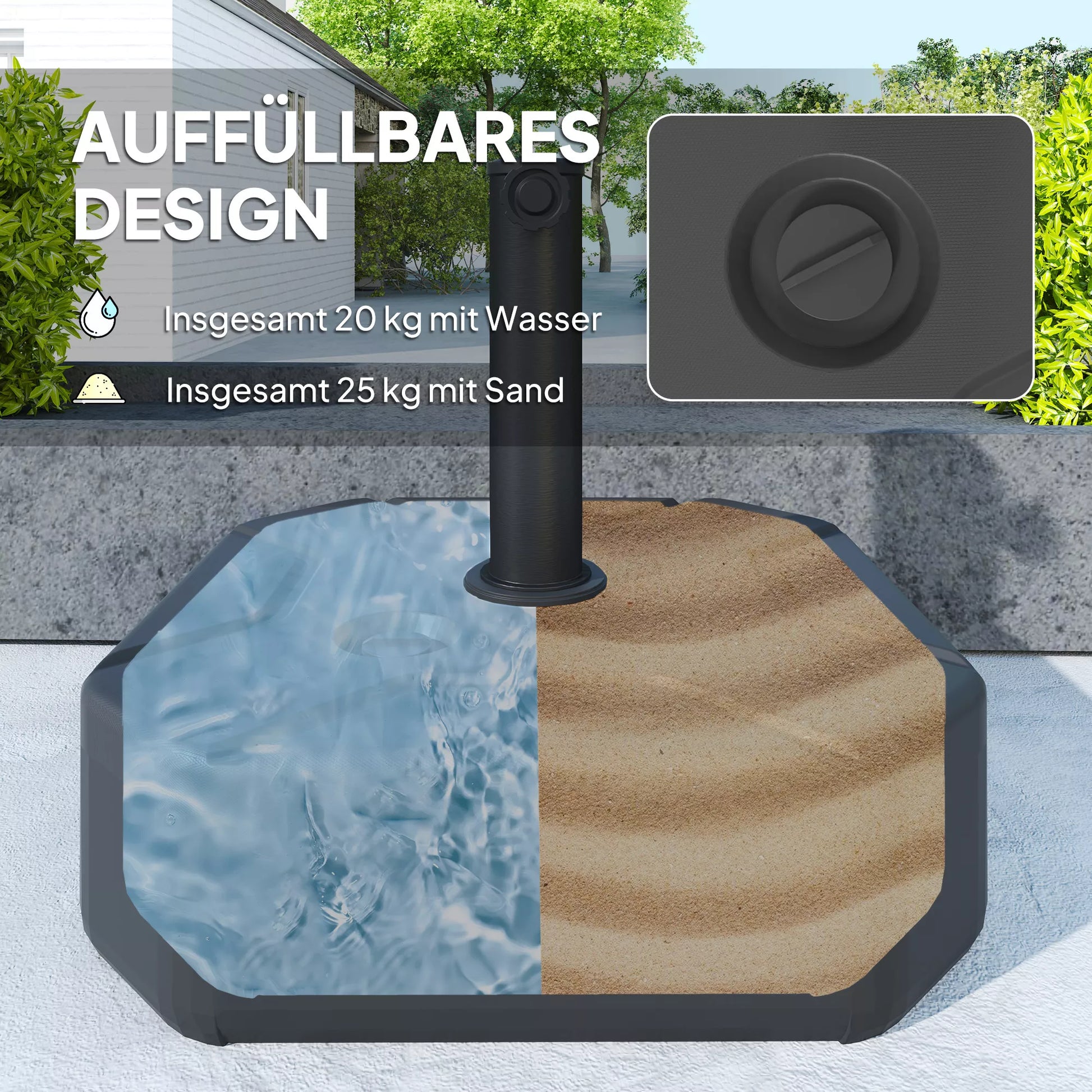 Skėčių stovas, kurį galima pripildyti iki 25 kg Skėčių stovas, kvadratinis Skėčių laikiklis Stovas skėčiams 38/48 mm