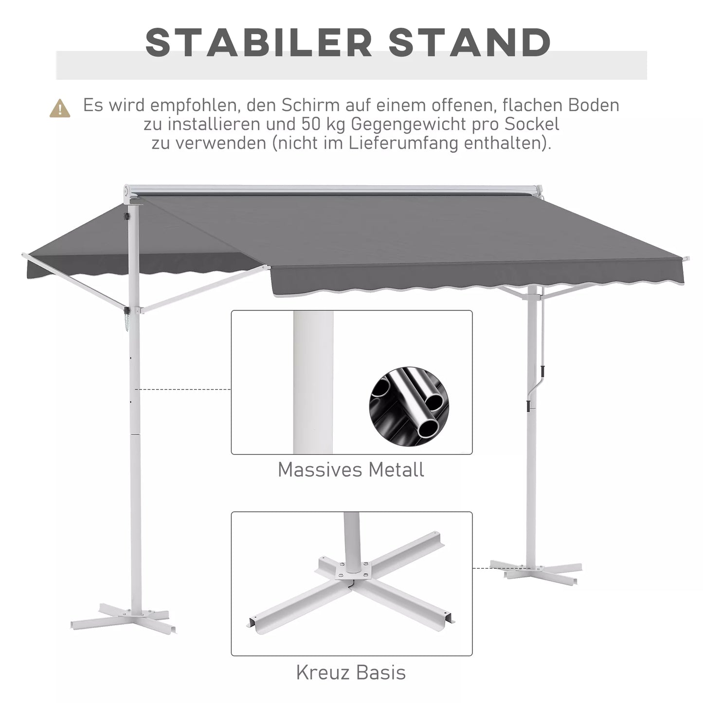 Stovas markizė Sodo markizė Markizė su sulankstomuoju rankenėle Terasa Pilka 3x3m