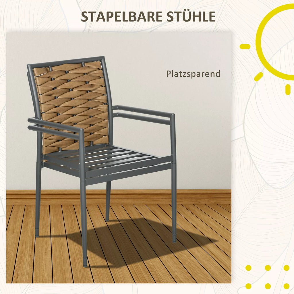 Lauko kėdžių komplektas Outsunny, 2 vnt., ruda-juoda-pilka
