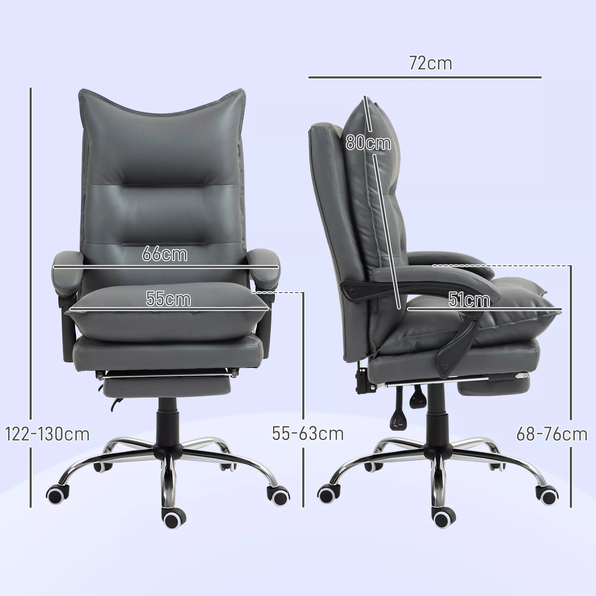Ergonomiška biuro kėdė, reguliuojamas sėdynės aukštis, pakreipiamas atlošas, dirbtinė oda, tamsiai pilka