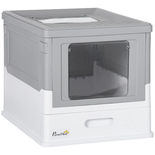 Katės tualetas su pagrindiniu padėklu ir kastuvėliu, plastikas, pilkas