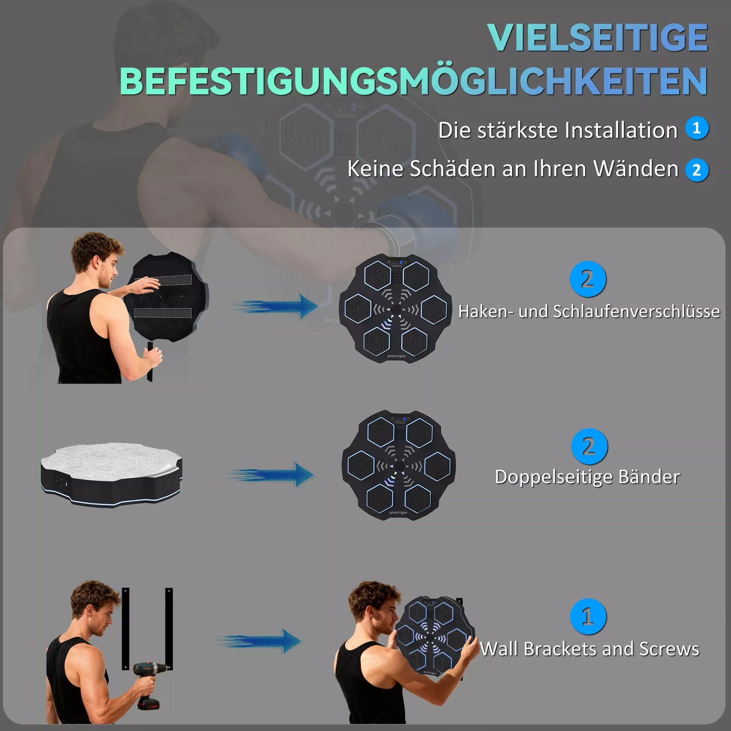 Muzikos grotuvas su Bluetooth, tvirtinamas prie sienos, 9 greičiai ir režimai, LED apšvietimas, juodas