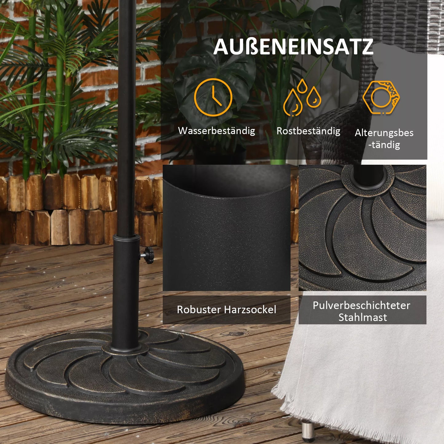 Skėčių stovas Skėčių laikiklis, atsparus atmosferos poveikiui, Ø53 x 33H cm, juodas