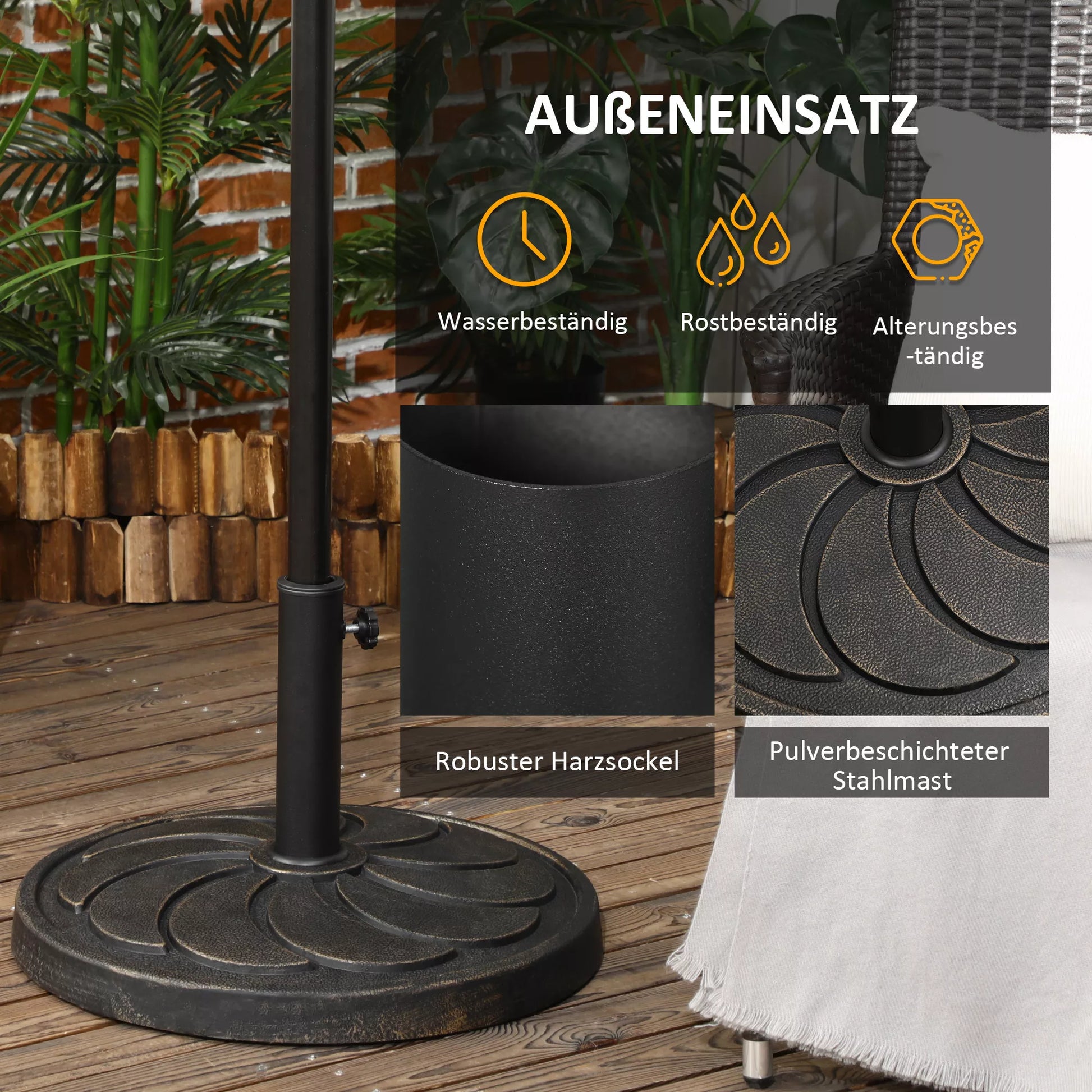 Skėčių stovas Skėčių laikiklis, atsparus atmosferos poveikiui, Ø53 x 33H cm, juodas