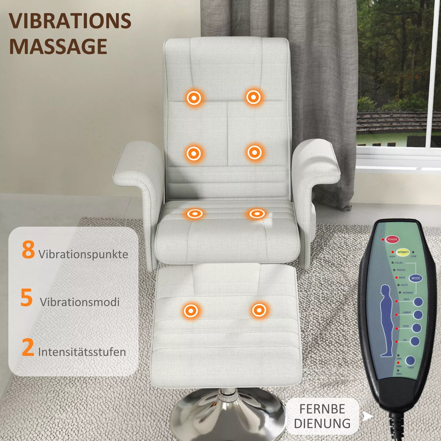 Masažinis krėslas su pakoja, atlenkiama atlošas, 78 x 95 x 88 cm, kreminės spalvos