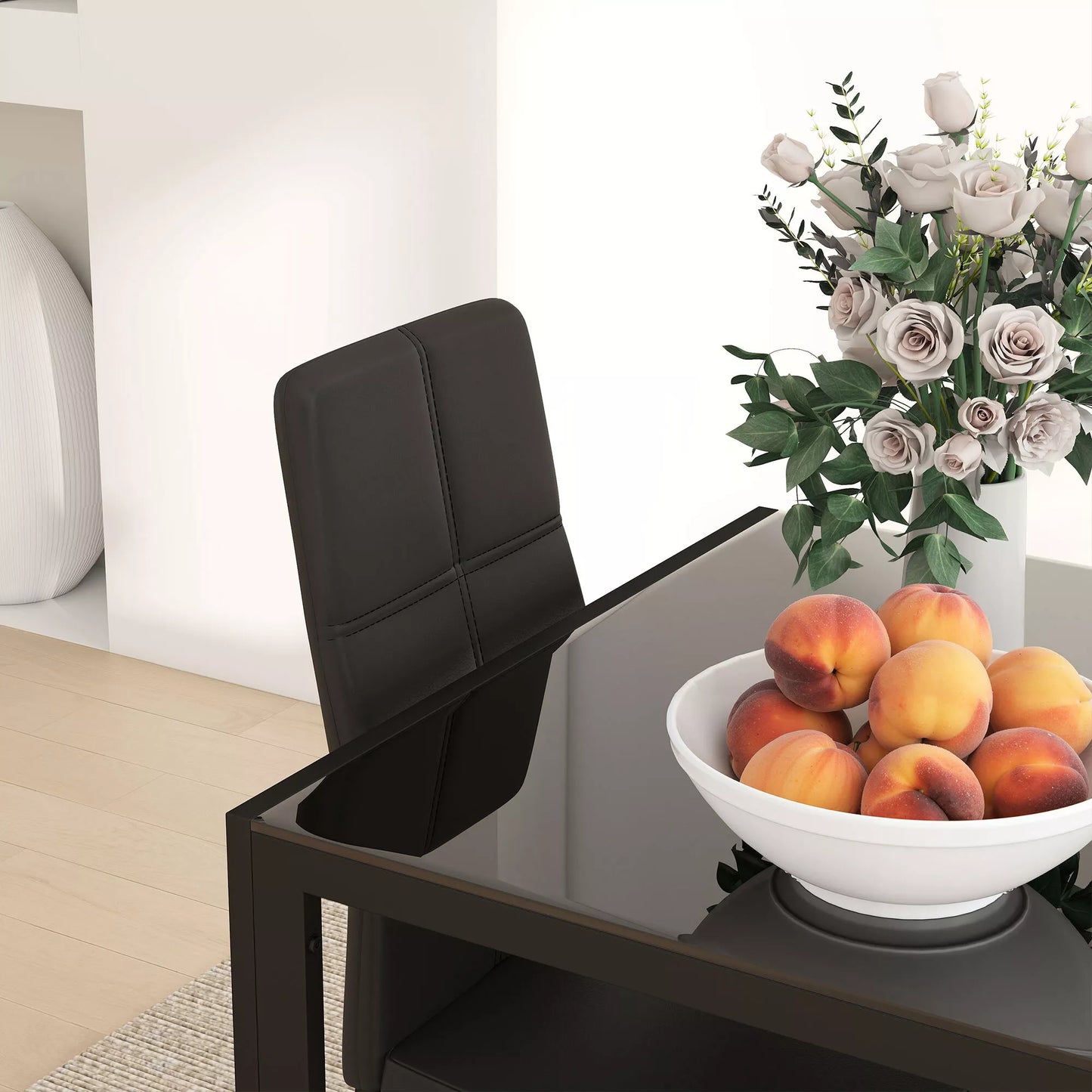 Valgomojo baldų komplektas (stalas ir 2 kėdės), kompaktiškas, juodas