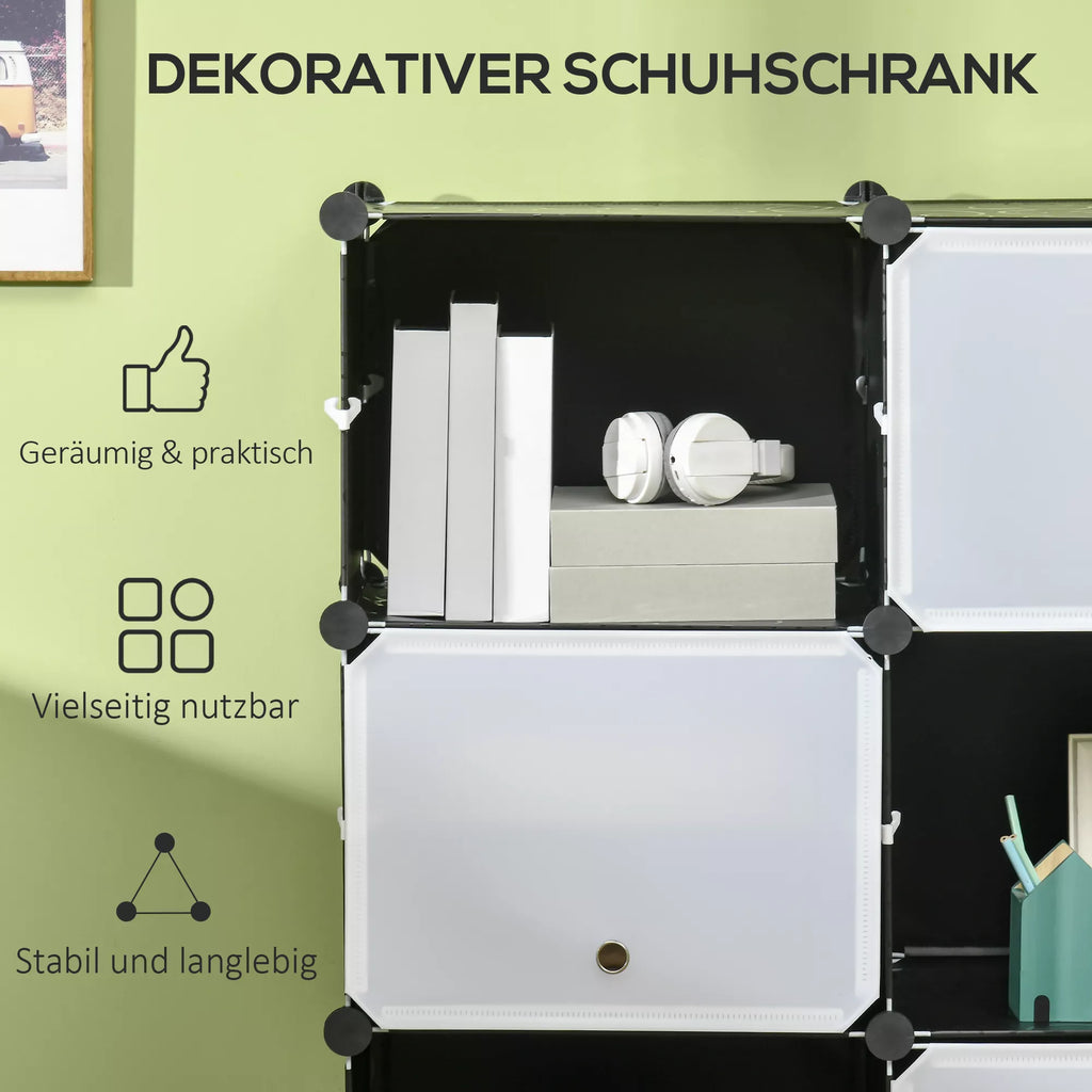 Modulinė lentynų sistema, 12 stalčių, 125 x 32 x 125 cm, juoda ir balta