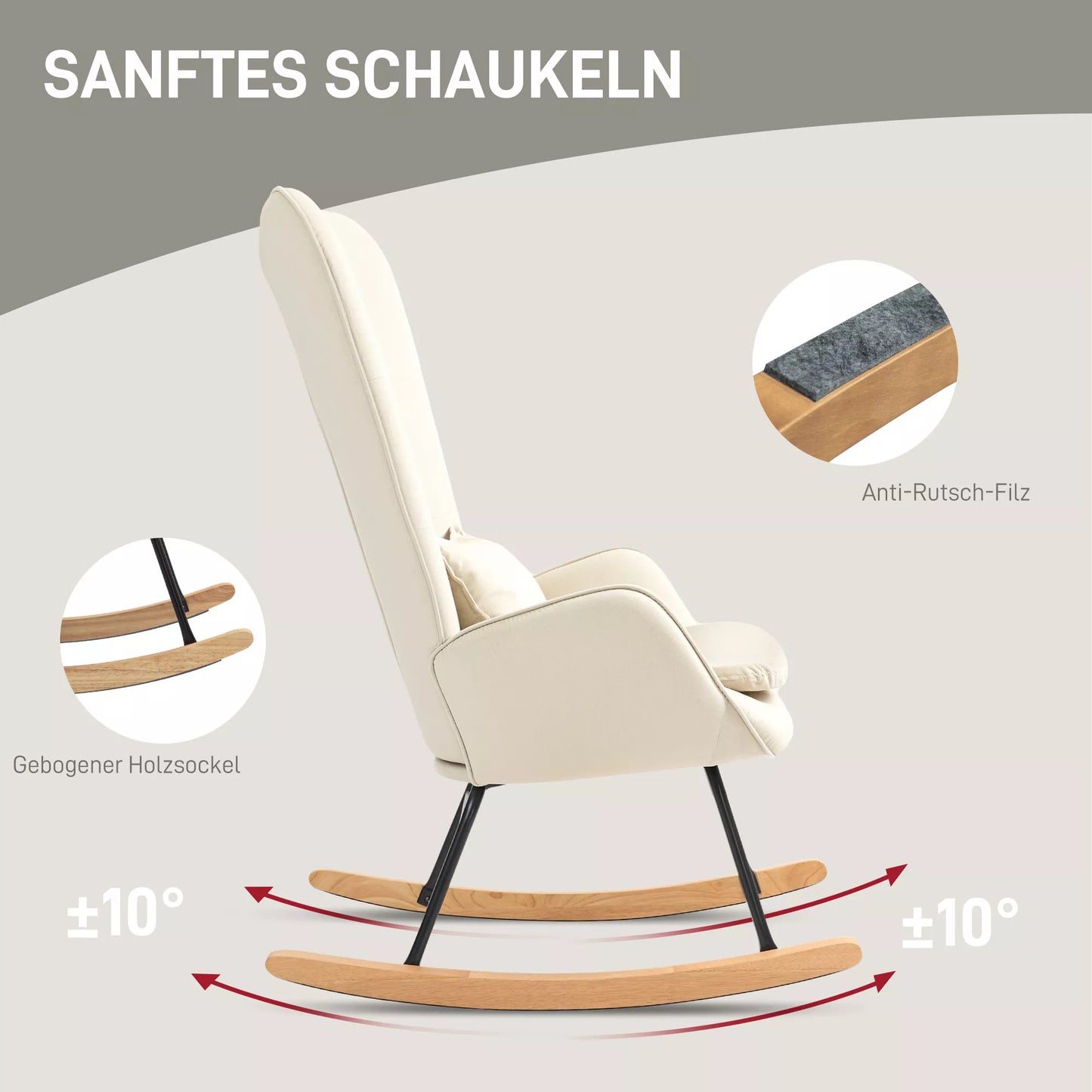 Supama kėdė, minkštas aksomo išvaizdos apmušalas, su juosmens pagalvėle, atlaiko iki 120 kg, 67 x 85 x 112 cm, kreminės baltos spalvos