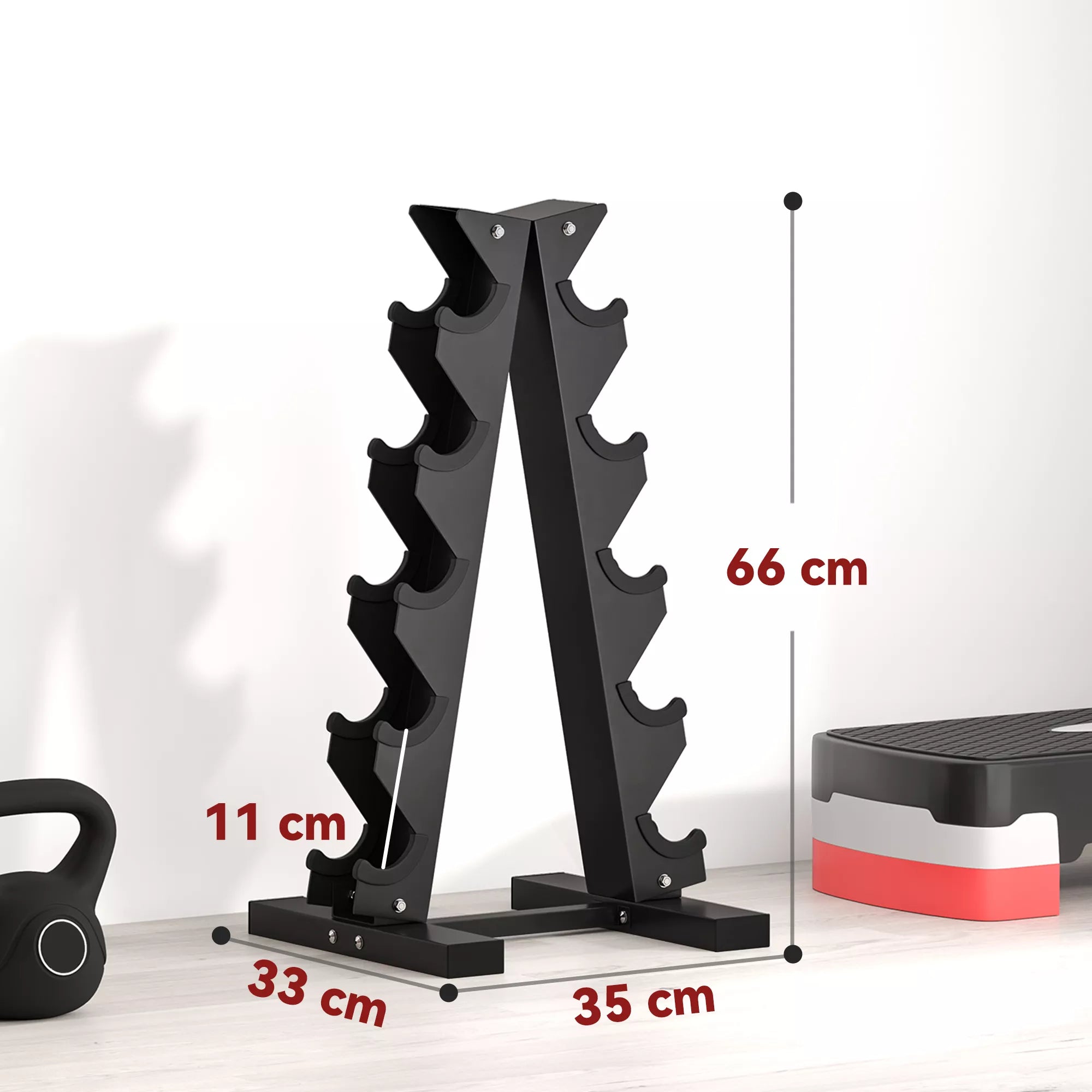 Hantelständer für 10 Kurzhanteln, 5 Ebenen, stabiles Stahlgestell, bis 100 kg, schwarz, 66 x 35 x 33 cm
