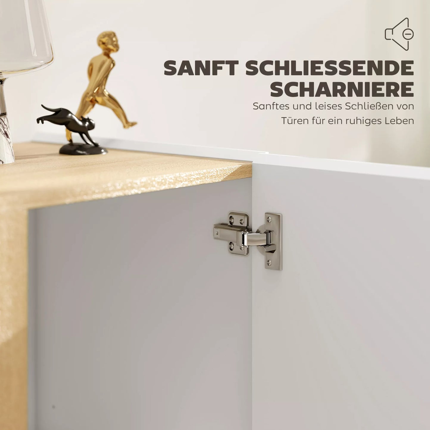 Komoda, bufetas su minkštai uždaromomis durelėmis, reguliuojama lentyna, skirta svetainei, virtuvei, valgomajai, balta