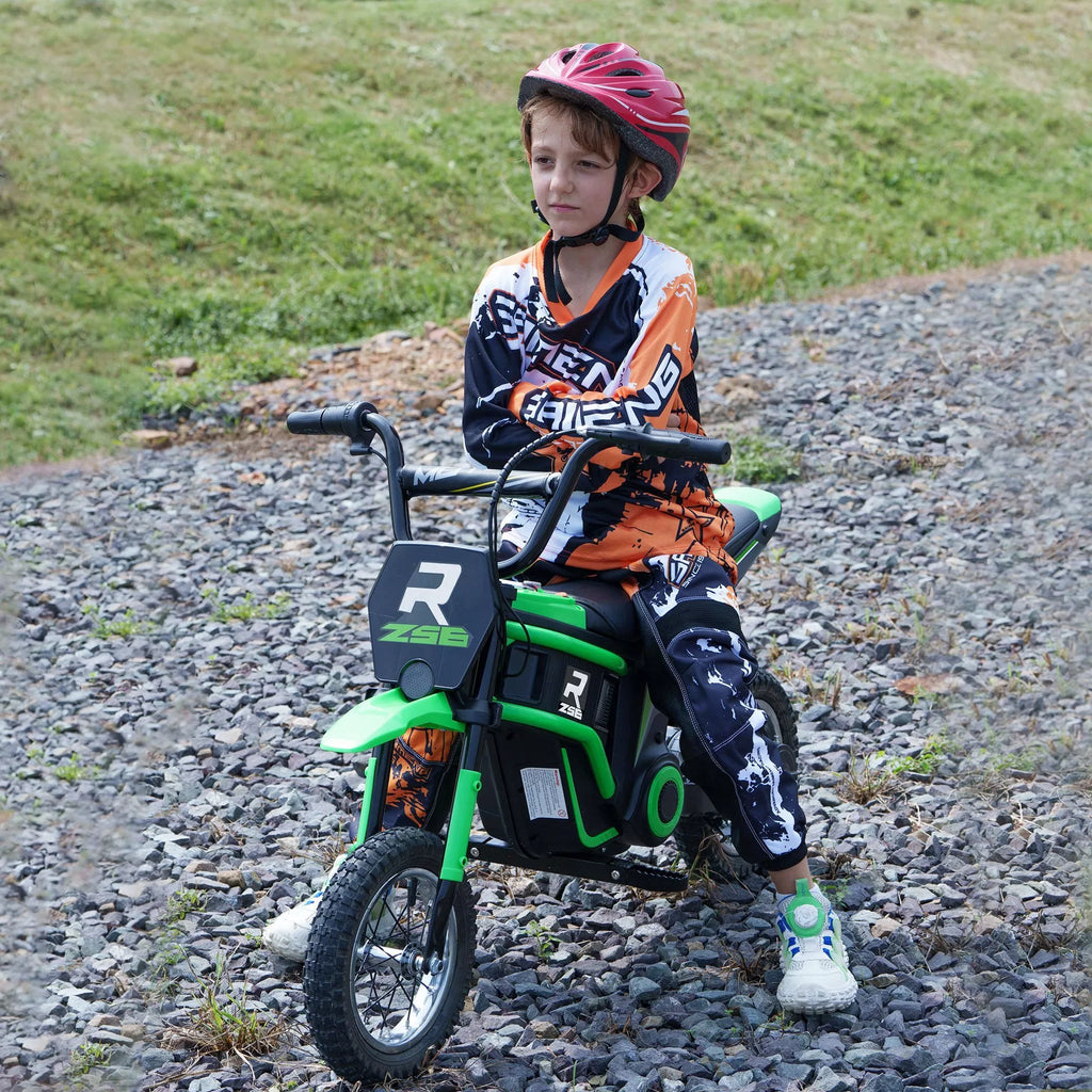 Vaikiškas elektrinis motociklas, 8–12 metų vaikams, iki 65 kg, žalias