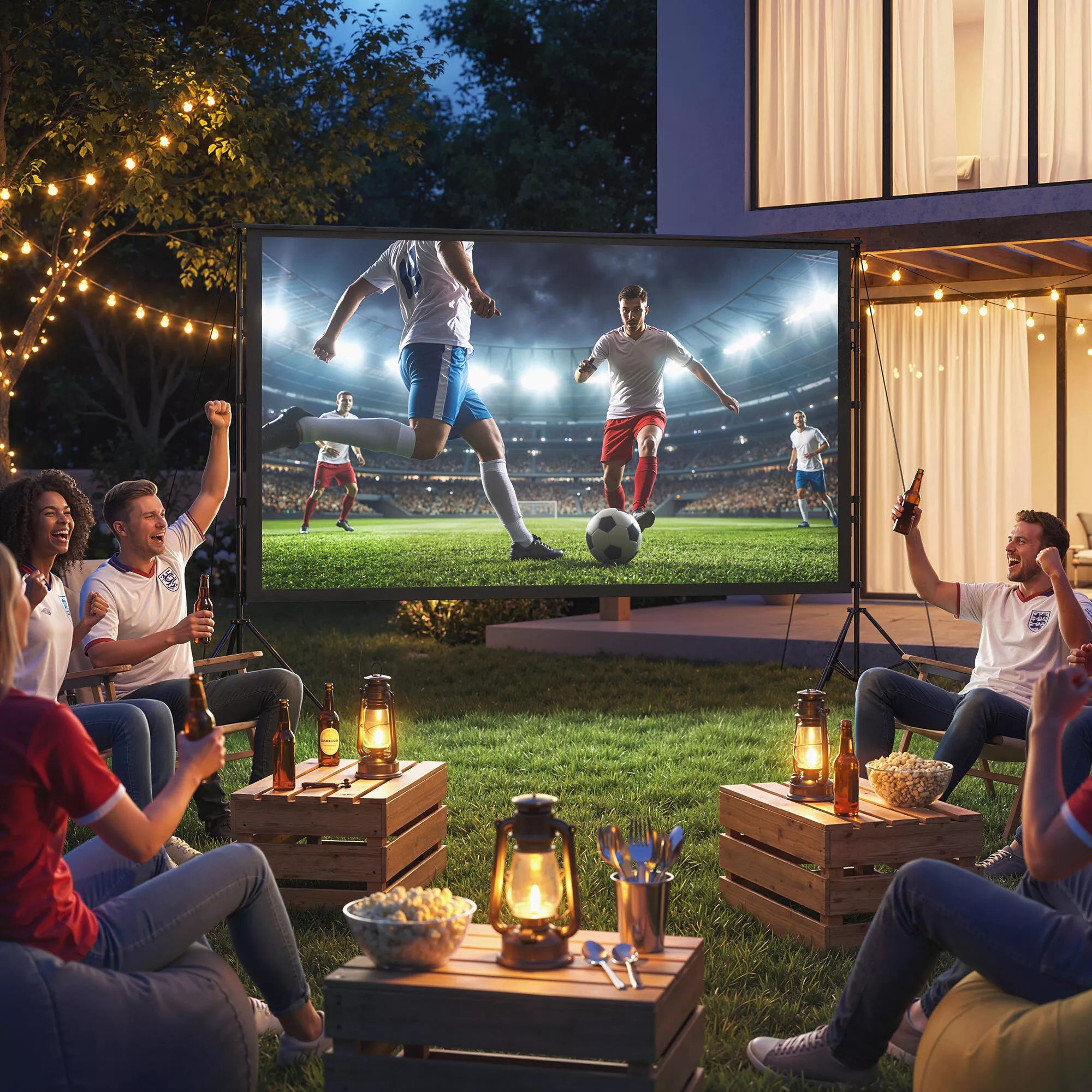 100 colių 16:9 HD 4K/8K projektoriaus ekranas su stovu, nešiojamas dvipusis ekranas su sulankstomais trikojiais, baltas