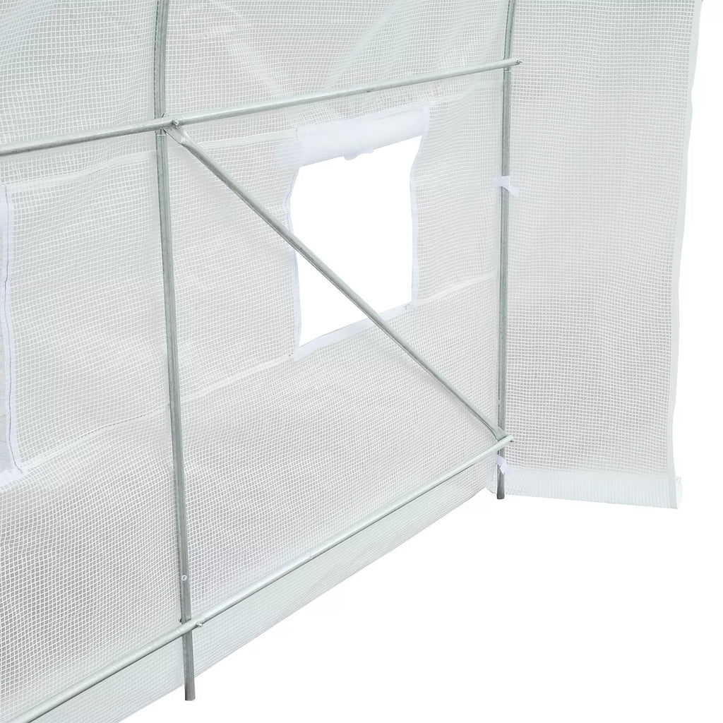 Šiltnamis 350x200x200cm Plėvelinis šiltnamis Pomidorų namelis su durimis, langu, plėvelinis tunelis iš cinkuoto plieno, augalų tunelis, šiltnamis su žemės inkarais ir virvėmis, sodo tunelis, baltas
