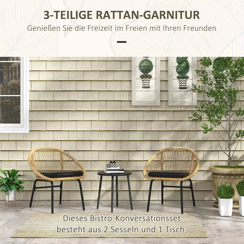 Rattan terasos komplektas, sodo baldų komplektas, 2 kėdės ir stalas, geltonos spalvos