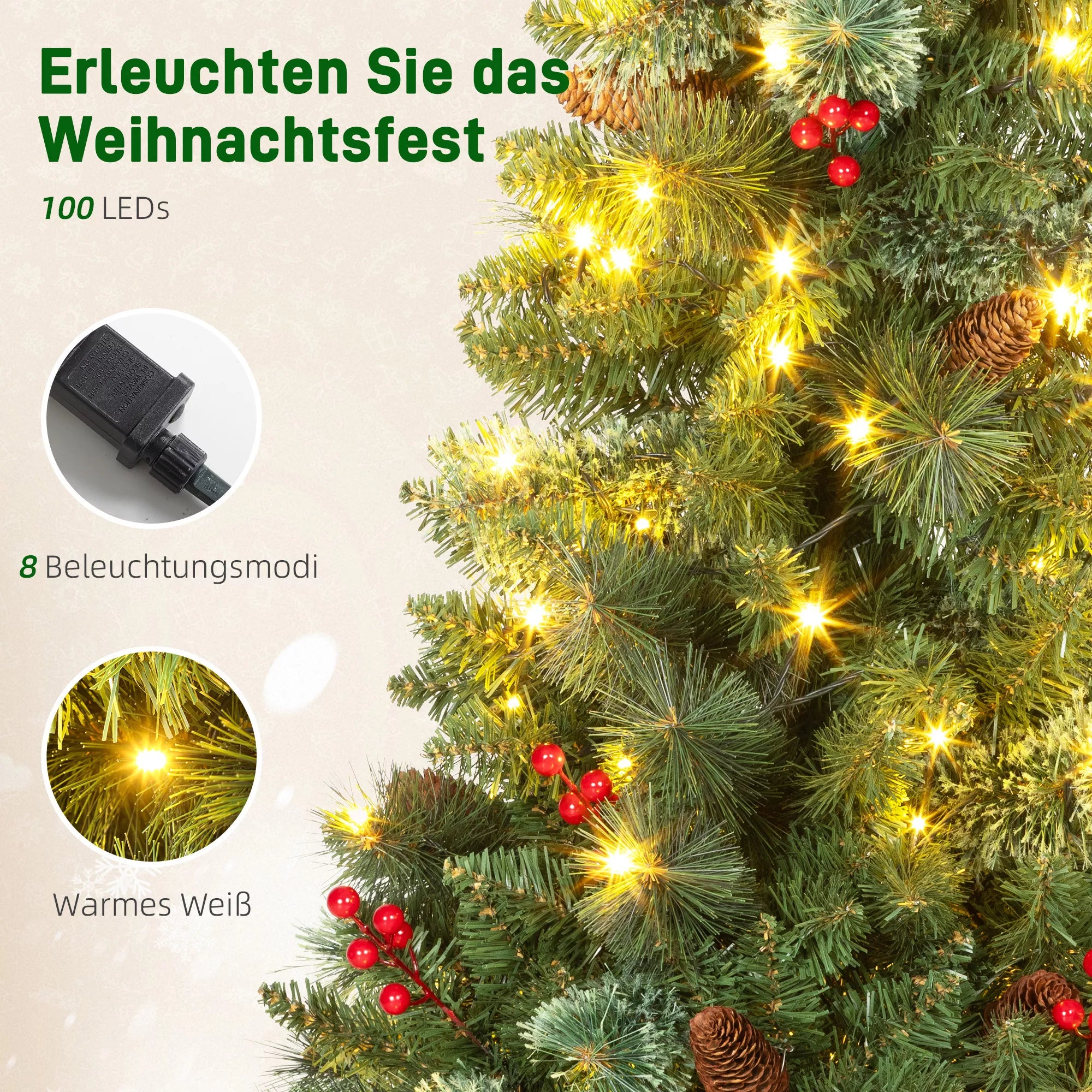 Dirbtinė Kalėdų eglutė 120 cm, su 100 LED apšvietimu, 8 režimai, 214 šakų