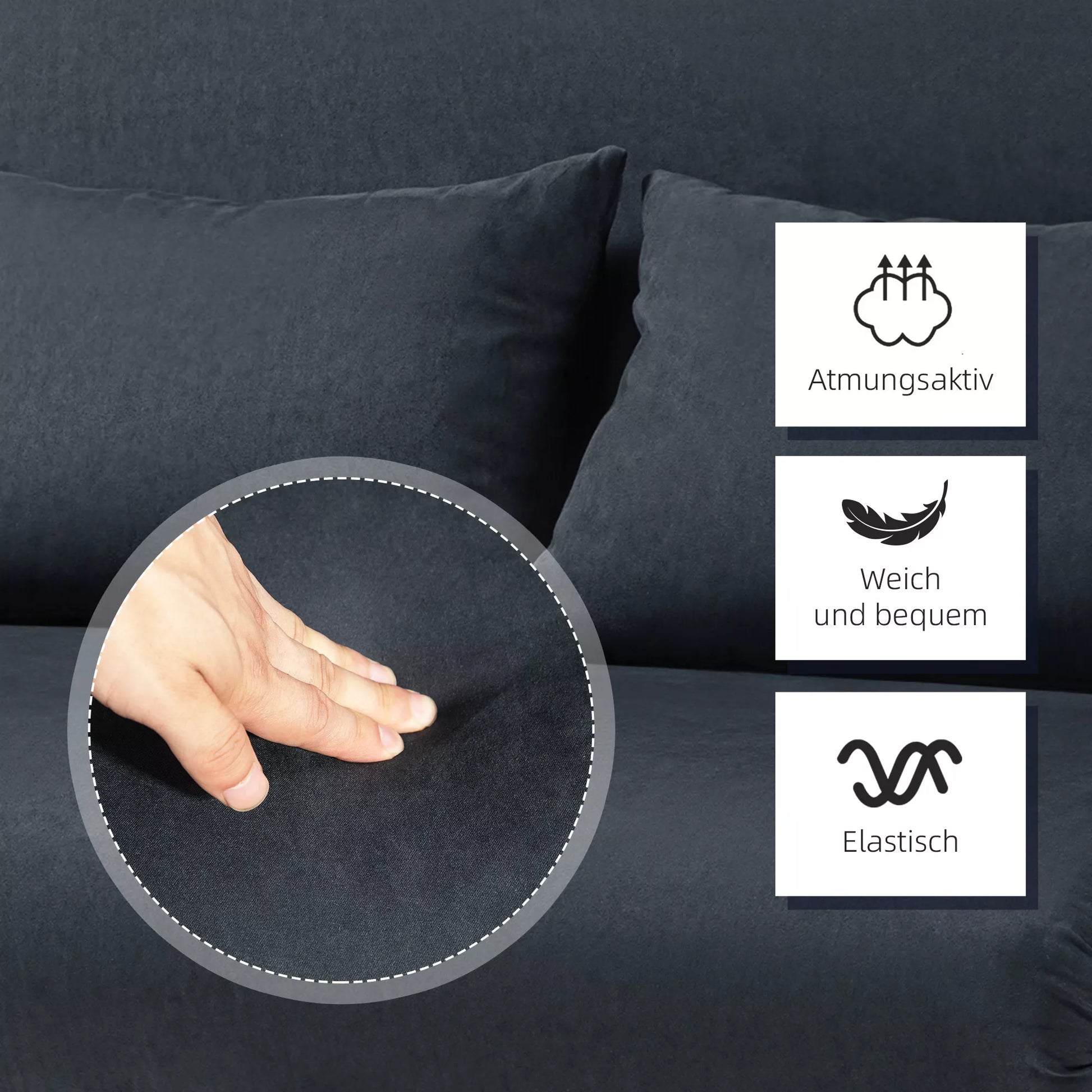 Miegamoji sofa, 5 padėčių reguliuojama, dirbtinio zomšo, plieninis rėmas, su pagalvėlėmis, juodos spalvos