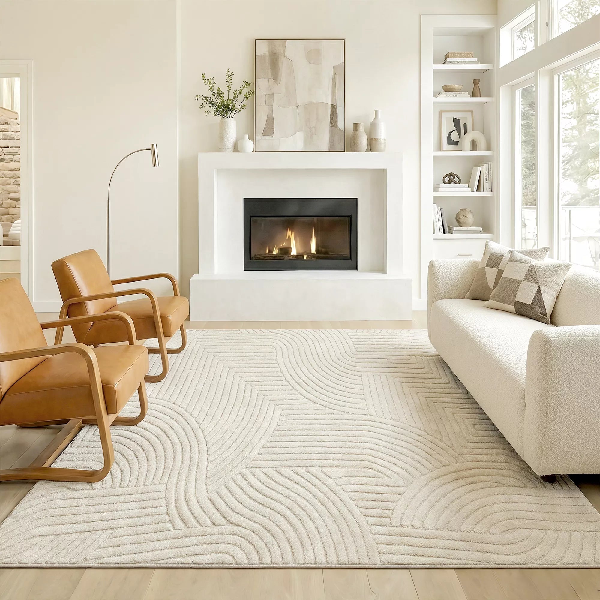 Mašininio audimo kilimas, 15 mm aukščio, universalus, neslidus, kreminės baltos spalvos