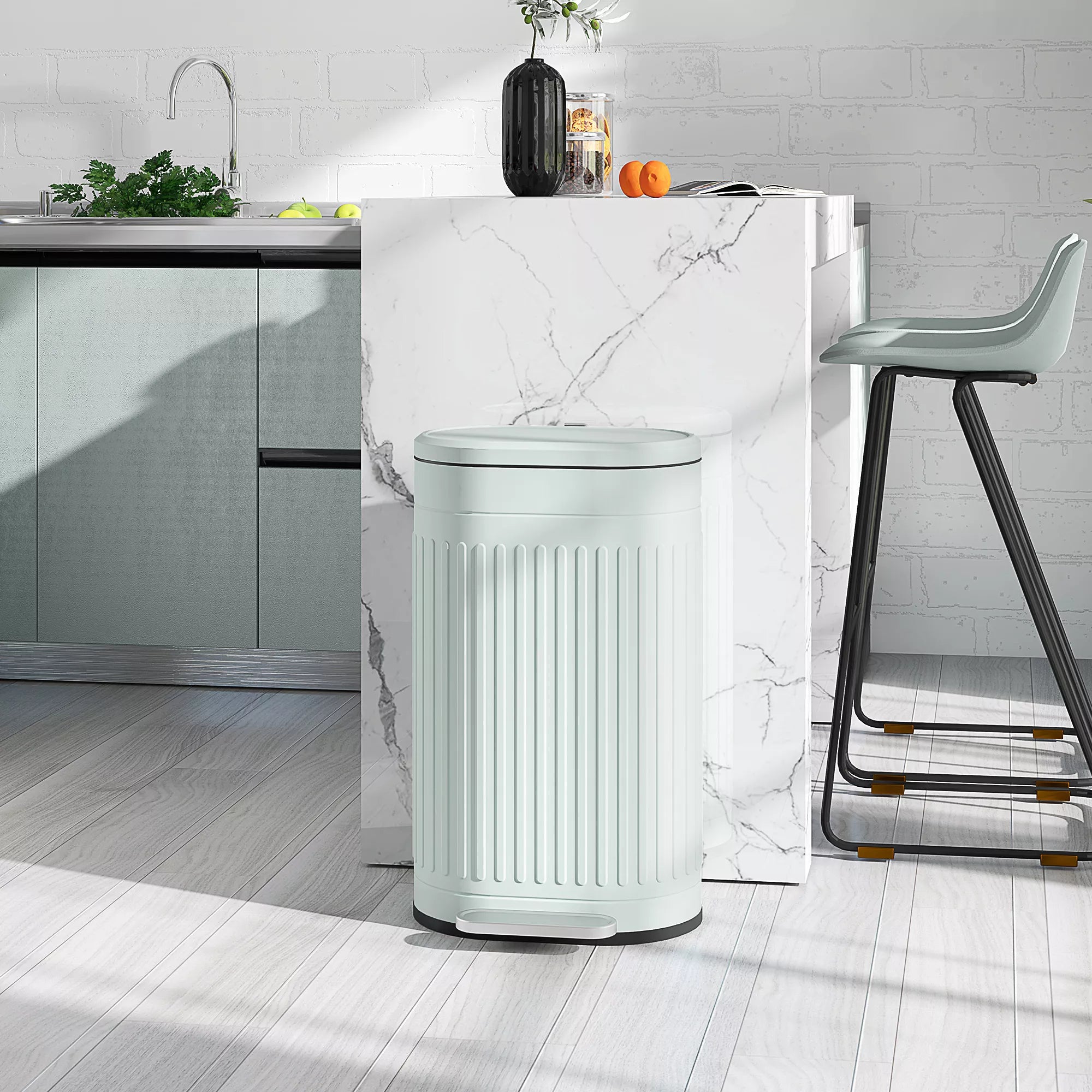 Šiukšliadėžė 30 l, su dangčiu, pėdos pedalu, išimamu vidiniu kibiru, „Soft-Close“ funkcija, 36,5 x 31,2 x 60,8 cm, žalia