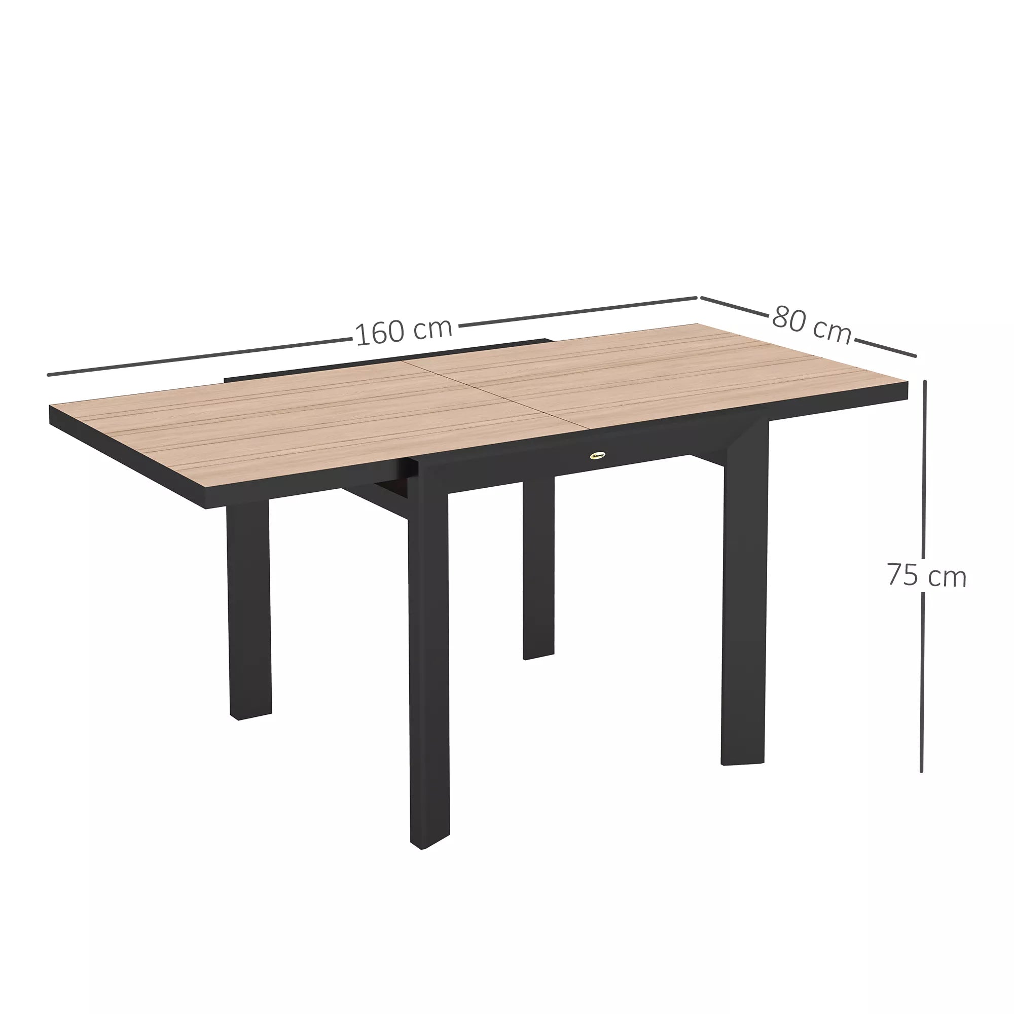 Sodo stalas Ištraukiamas aliuminis 80/160x80 cm Atsparus oro sąlygoms Balkono stalas 6 asmenims Natūralus medis