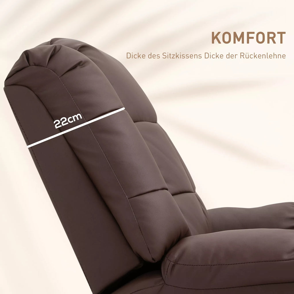 Massage chair, reclining with remote control 94 x 99 x 99 cm, brown faux leather