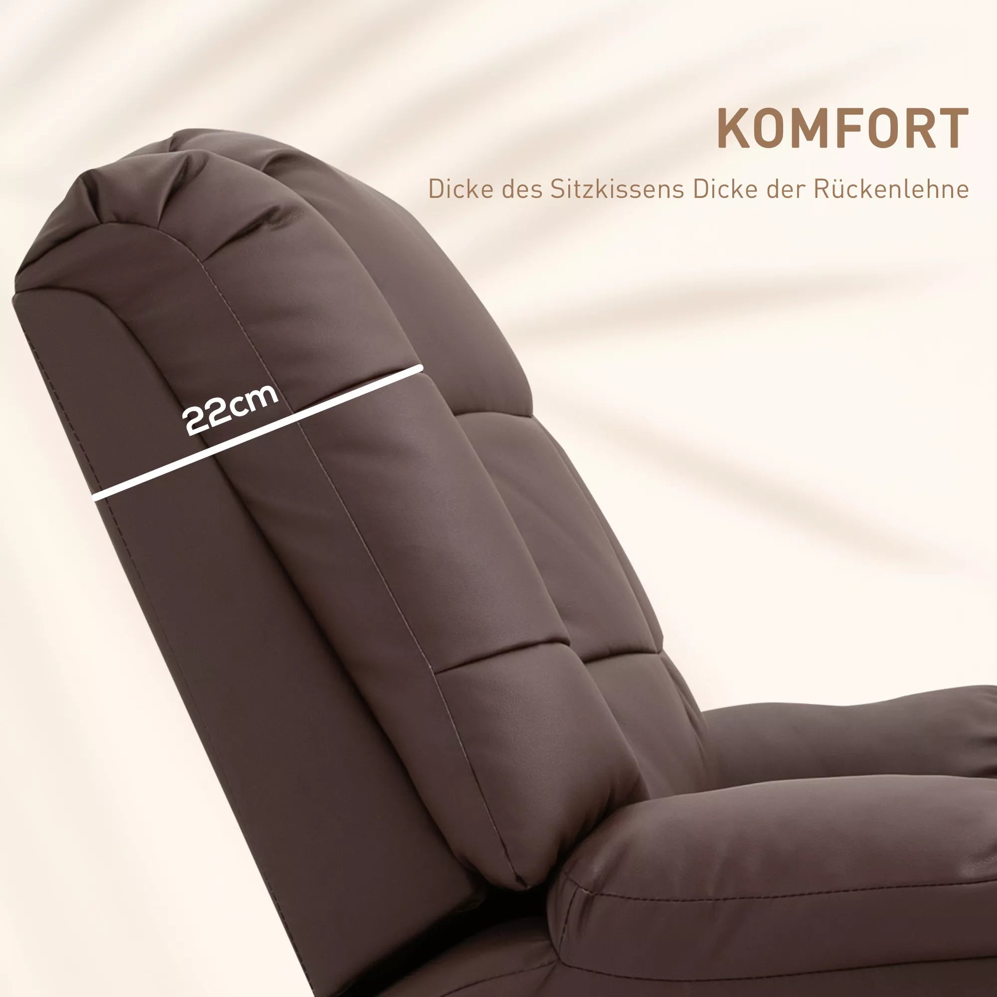 Massage chair, reclining with remote control 94 x 99 x 99 cm, brown faux leather