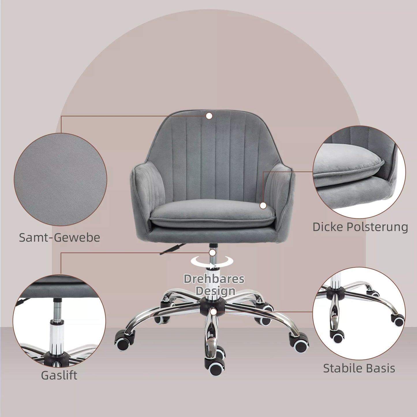 Biuro kėdė su reguliuojamu aukščiu, pasukama, su atlošu ir porankiais, pilka