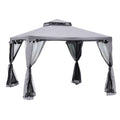Paviljonas su dvigubu stogu, 3x2 m, atsparus vandeniui, stabilus, atsparus žiemai, su moskitine tinklele, šoninėmis dalimis, metalinis sodo paviljonas, skirtas sodui, terasai, šviesiai pilkos spalvos.