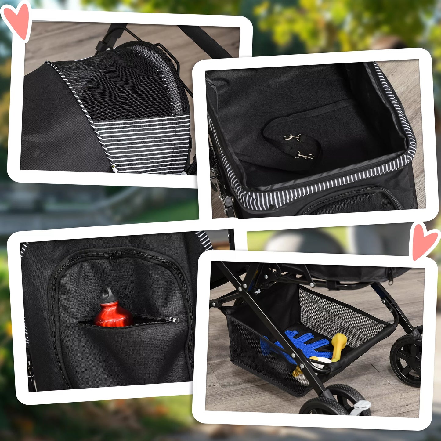 Vežimėlis šunims ir katėms „Oxford“ juodos spalvos, 76,5 x 52 x 95 cm