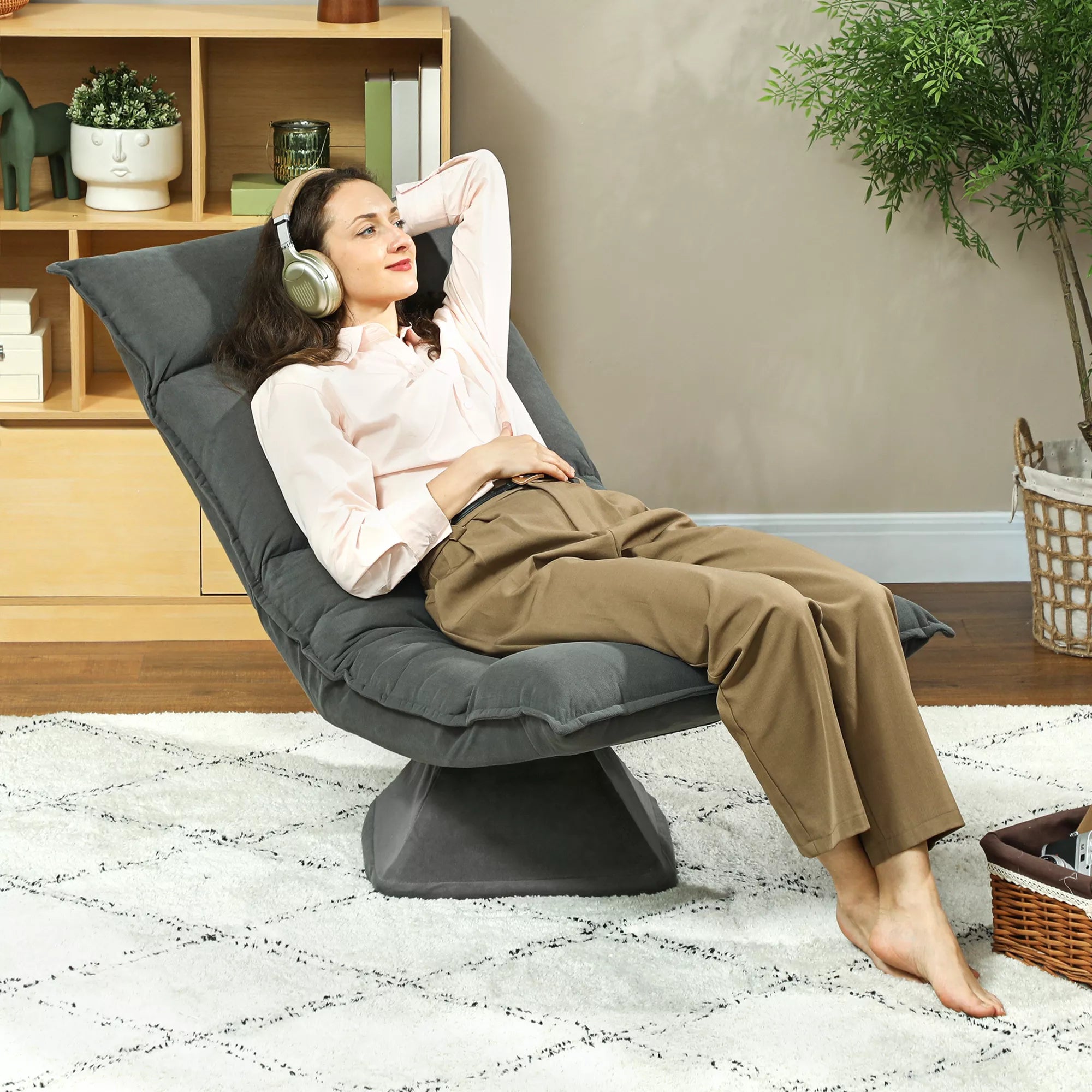 Grindų kėdė Lazy Sofa, pasukama, reguliuojamu atlošu, tamsiai pilka
