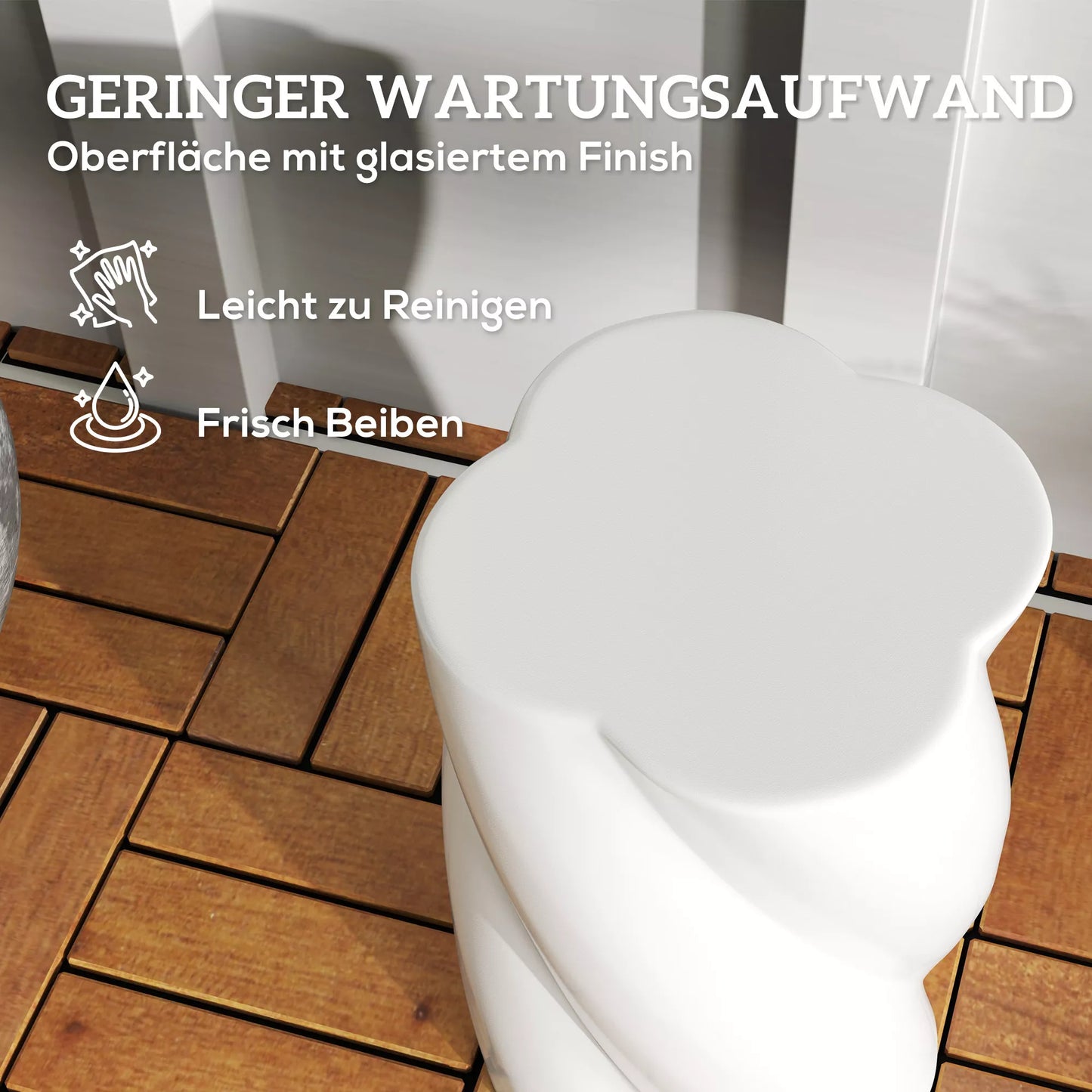 Keraminis pufas spiralės formos, atlaikantis 120kg, Ø33 x 45 cm, atsparus oro sąlygoms, sodo pufas su dangčiu, baltas