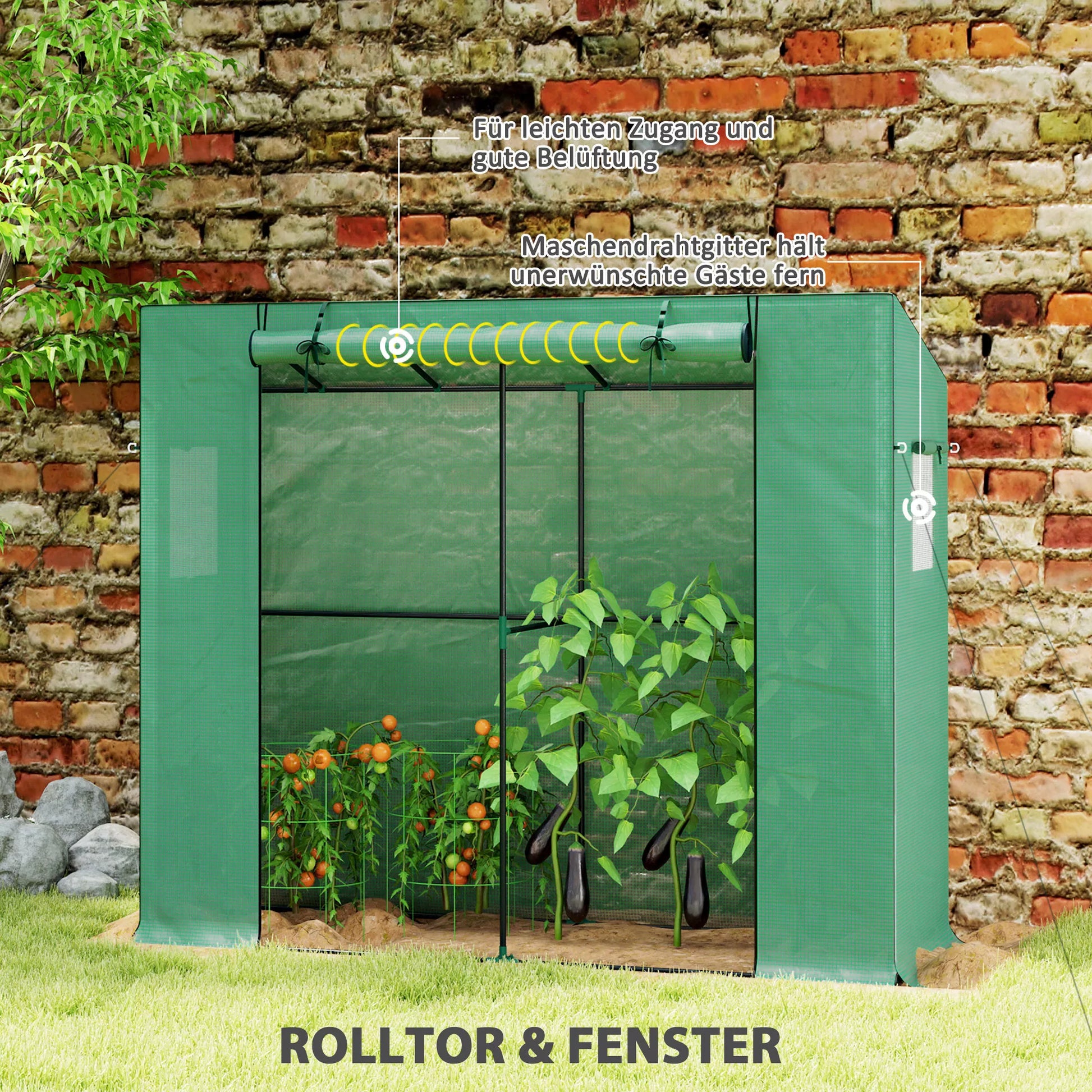 Mini šiltnamis, prigludantis šiltnamis su ritininiu durų mechanizmu ir tinkliniais langais, atsparus UV spinduliams, skirtas gėlėms, daigams, augalams, žalumynams