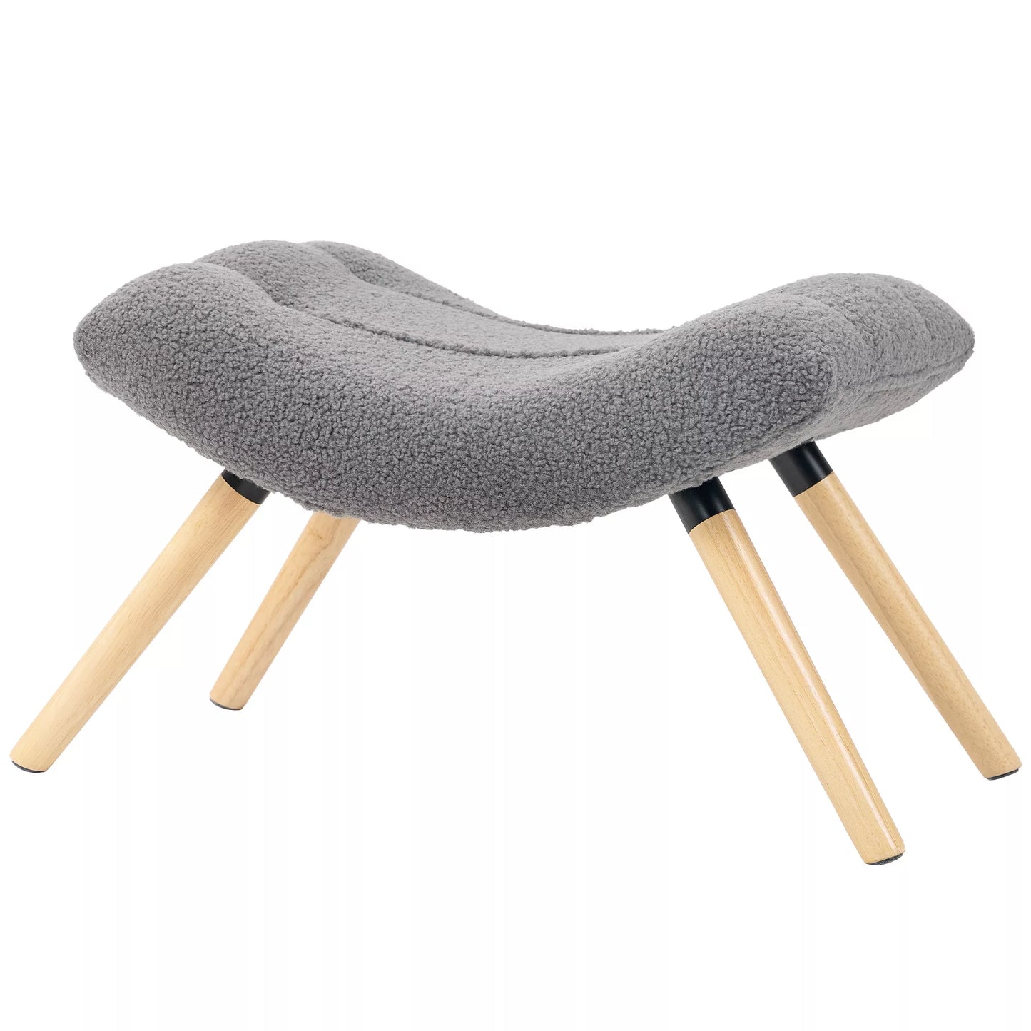 Modernus pufas su fliso apmušalu ir medinėmis kojomis, paminkštintas, skirtas svetainei, miegamajam, prieškambariui, tamsiai pilkos spalvos.