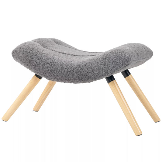 Modernus pufas su vilnos užvalkalu ir medinėmis kojelėmis, minkštas, skirtas svetainei, miegamajam, koridoriui, tamsiai pilkas.