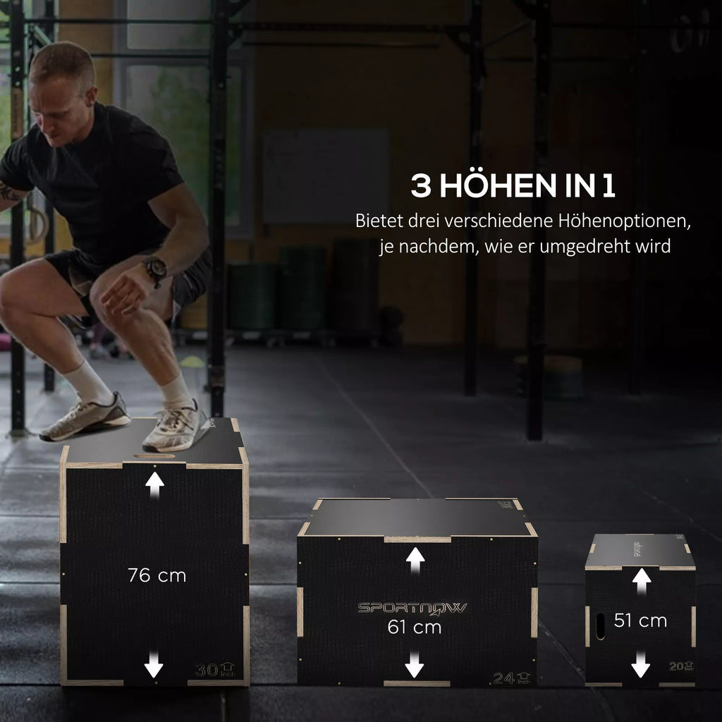 Plyo-Box/šokinėjančioji dėžė, tvirta, 76x61x51 cm, juoda, rankena 10x3,5 cm, iki 120 kg
