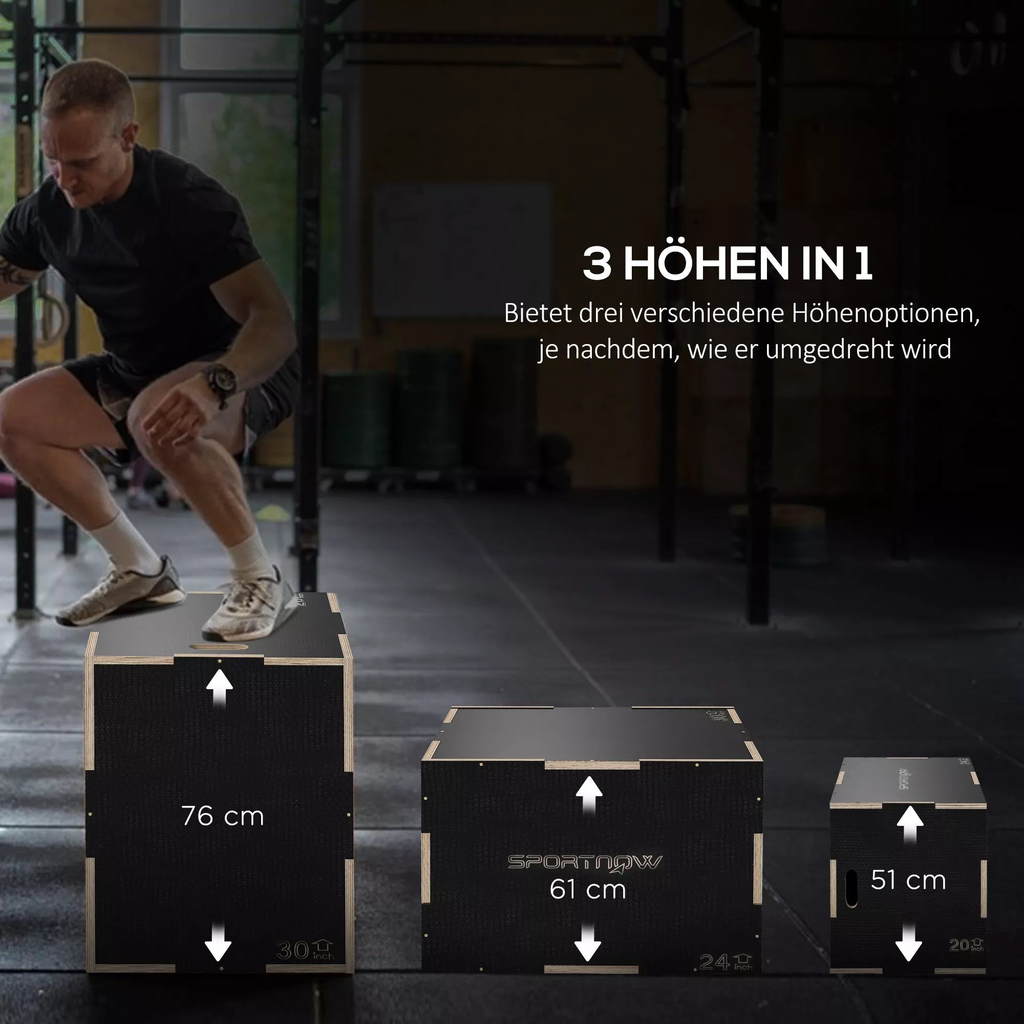 Plyo-Box/šokinėjančioji dėžė, tvirta, 76x61x51 cm, juoda, rankena 10x3,5 cm, iki 120 kg