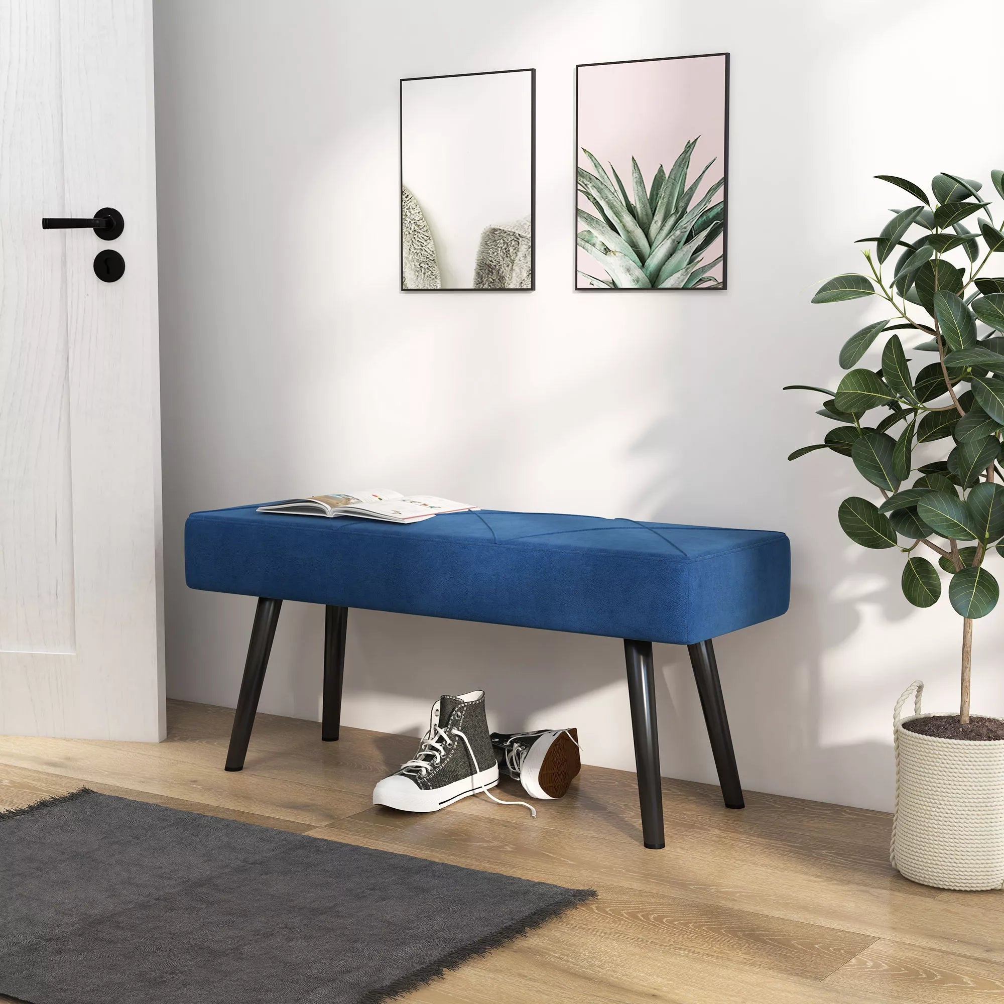 Sėdimoji sofa, minkšta sofa, lovos sofa, aksomo išvaizda, 100 x 36 x 45 cm, mėlyna