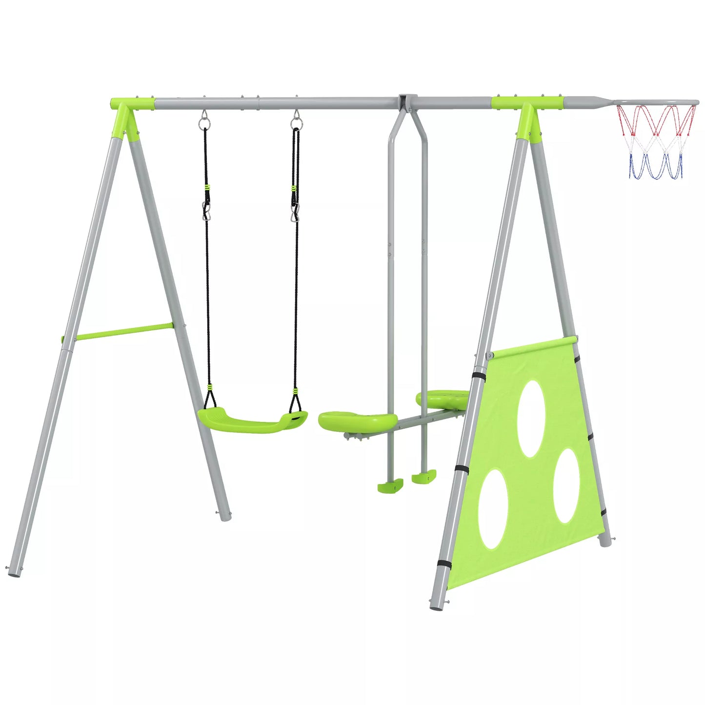 Lauko sūpynių komplektas vaikams, reguliuojamas, plieninis, žalias