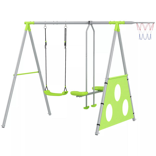 Lauko sūpynių komplektas vaikams, reguliuojamas, plieninis, žalias