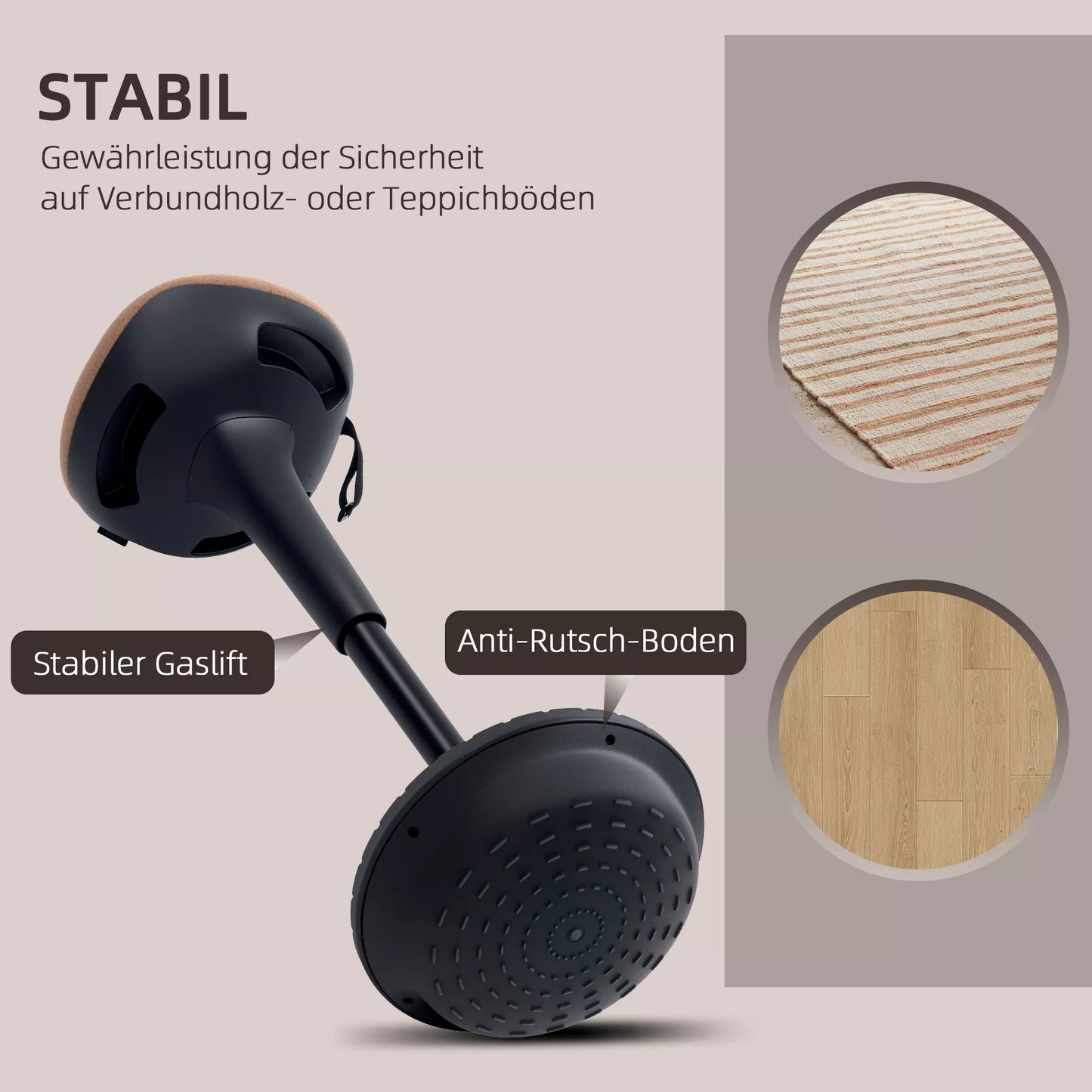 Balansinė taburetė, judama sėdynė, sukamoji, reguliuojamo aukščio, ergonomiška, 34 x 34 x 68,5-83,5 cm, ruda