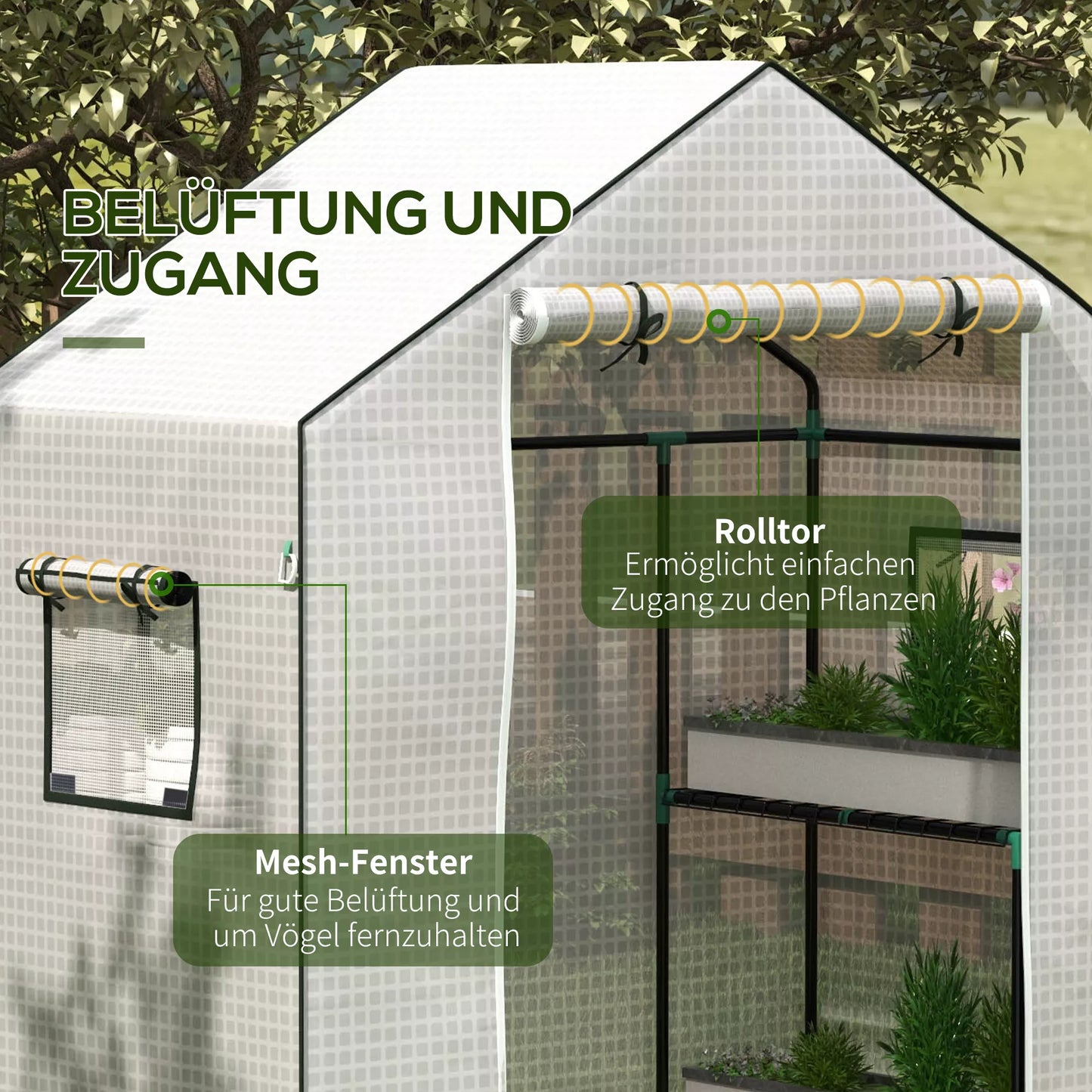 Atsarginė plėvelė šiltnamiui, pakeičiamasis uždangalas su UV apsauga, ritininės durys, šoninis langas, 140 x 73 x 190 cm, balta