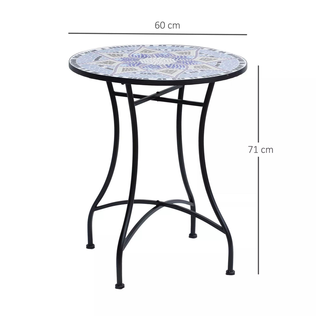 Sodo stalas Ø60 x H71cm, atsparus oro sąlygoms balkono stalas pagamintas iš metalo, lauko valgomojo stalas, kempingo staliukas, apvalus terasos stalas sodui, terasai, balkonui Mėlynas+Baltas
