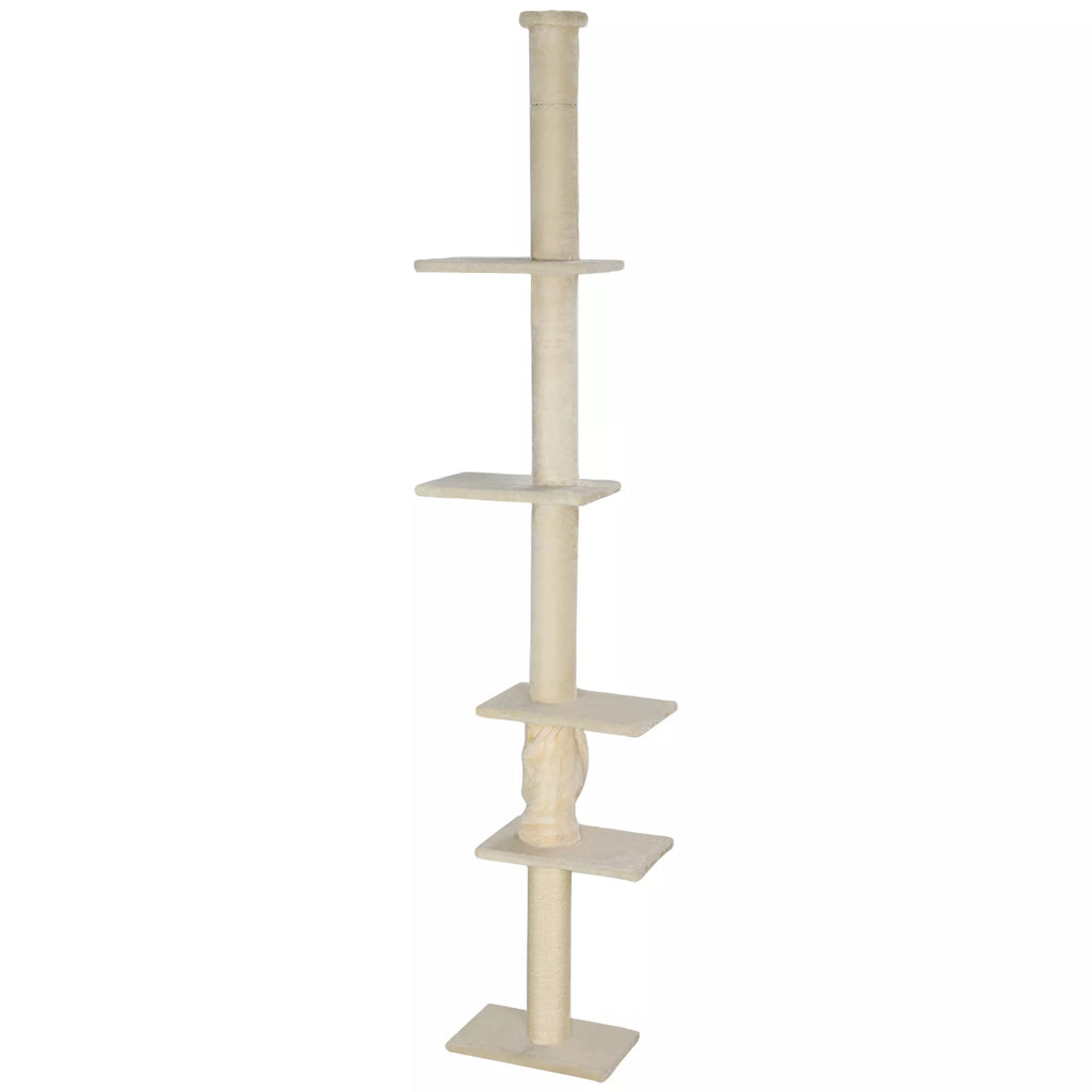 Kačių draskyklė, reguliuojamas aukštis 225-275 cm, stabili bazė, apsauga nuo apvirtimo, pliušinis apmušalas, kreminės baltos spalvos