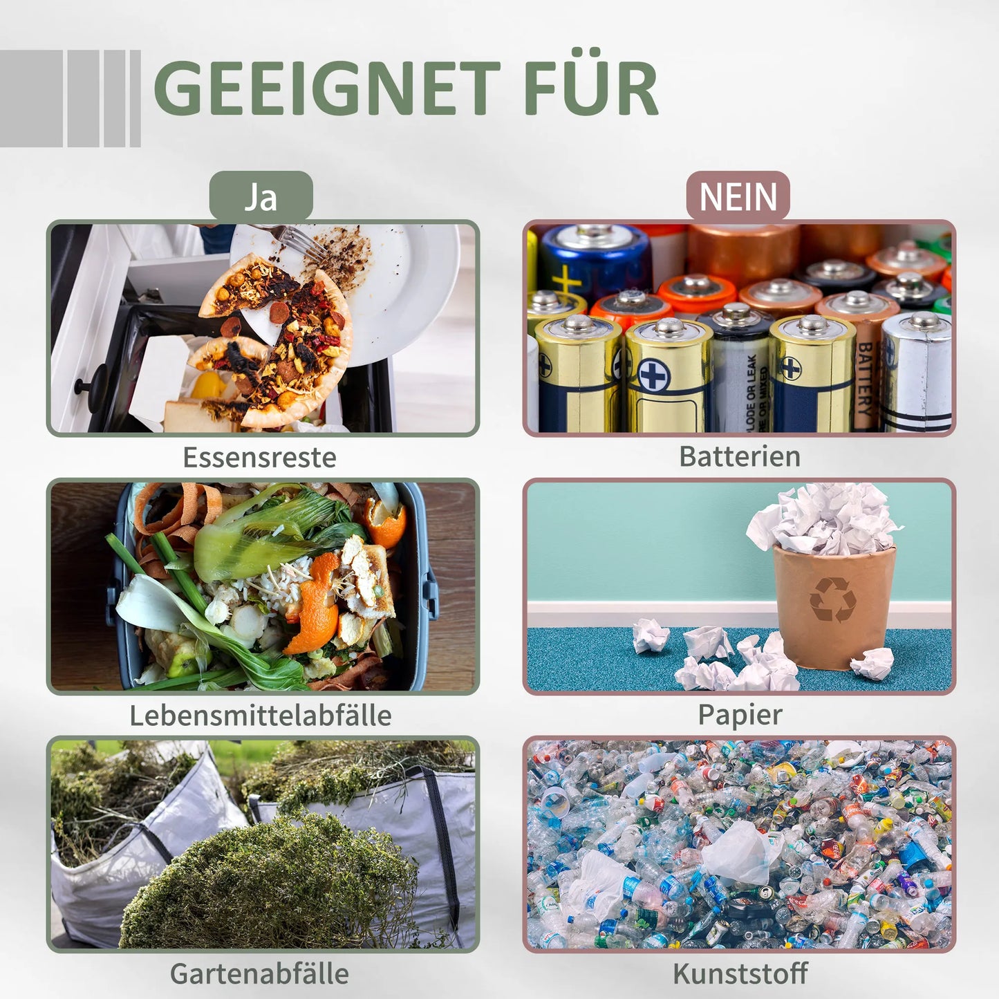 Kompostinis konteineris su 2 skyriais, 160 L talpa, besisukantis, 71 cm x 65 cm x 96 cm, Pilka + Žalia + Juoda