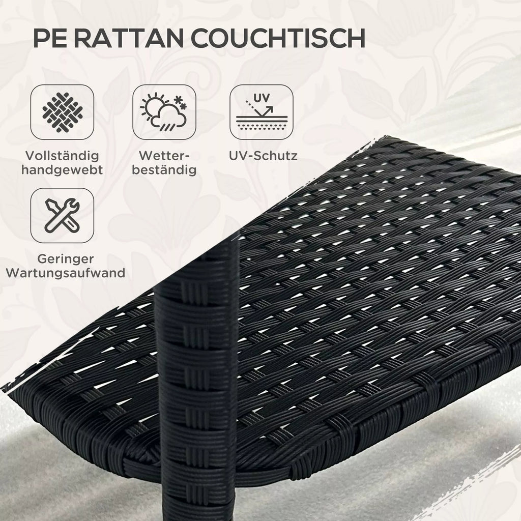Polyrattan sodo stalas, 50 x 50 x 45 cm, atsparus atmosferos poveikiui, pagalbinis stalas 4 asmenims, kvadratinis su stikliniu stalviršiu