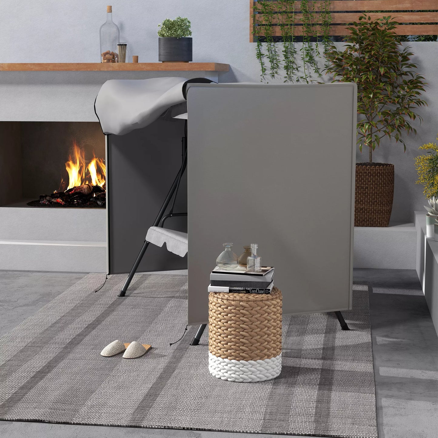 Apsauginis užvalkalas sodo sūpynėms, atsparus plyšimui, vandeniui, dulkėms, poliesteris, 177 x 114 x 152 cm, pilkos spalvos