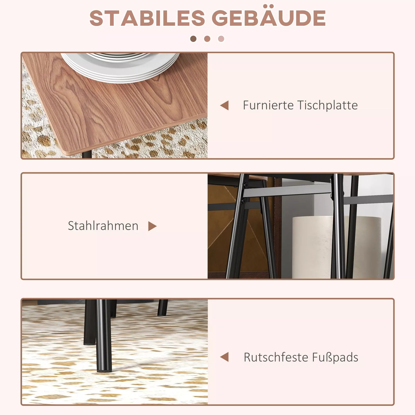 Valgomojo stalas su kėdėmis, pramoninio dizaino, 110 cm x 70 cm x 75 cm, rudas