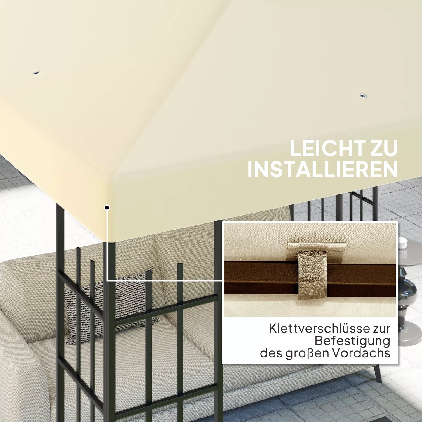 3 x 3 m atsarginė palapinė pavėsinei, palapinė sodo pavėsinei, su vandens nutekėjimo angomis, UPF30+, kreminė balta