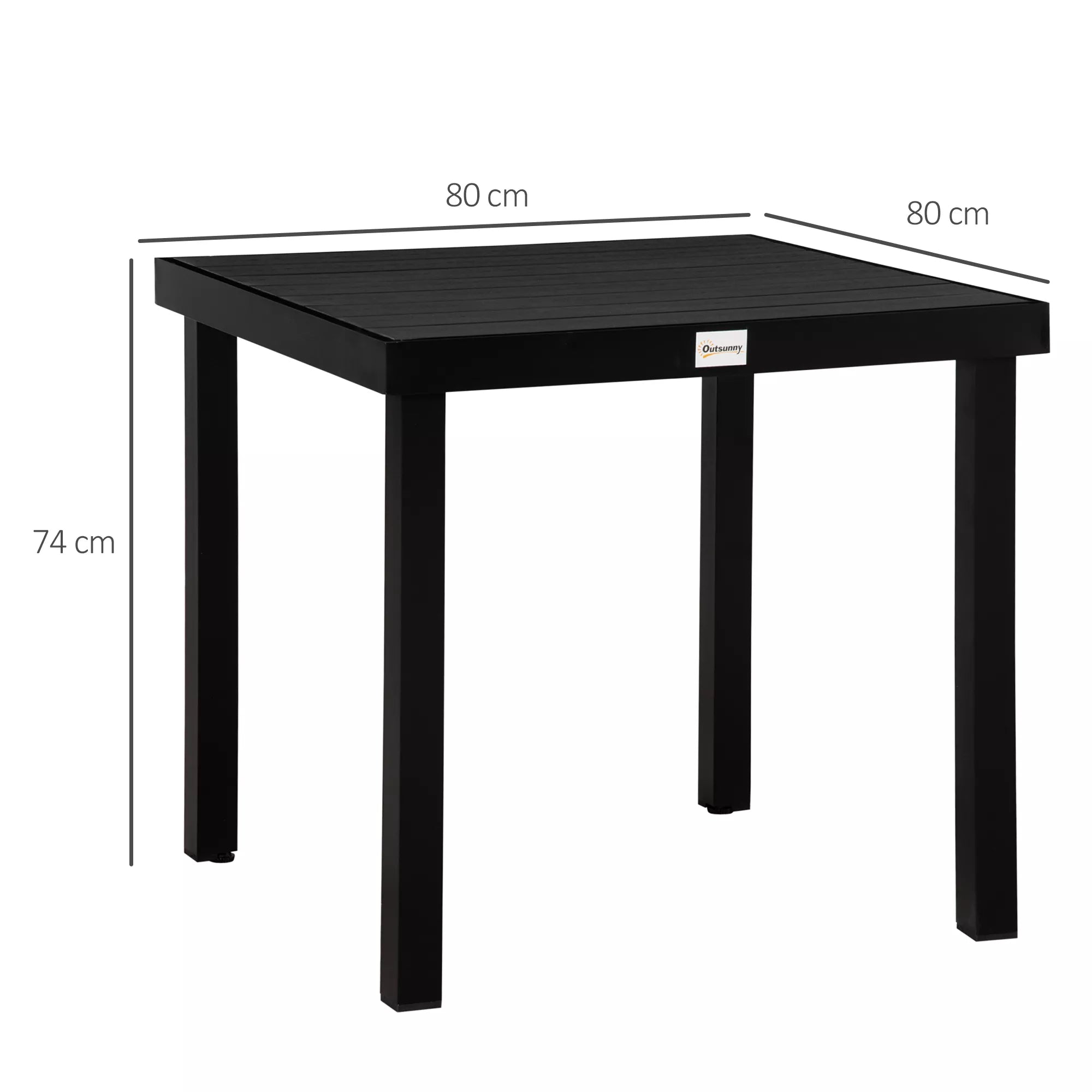 Sodo stalas 4 asmenims Valgomojo stalas Aliuminio stalas Sodo baldai Poilsio baldai Lengvai prižiūrimi Plastikiniai Juodi 78 x 78 x 74 cm